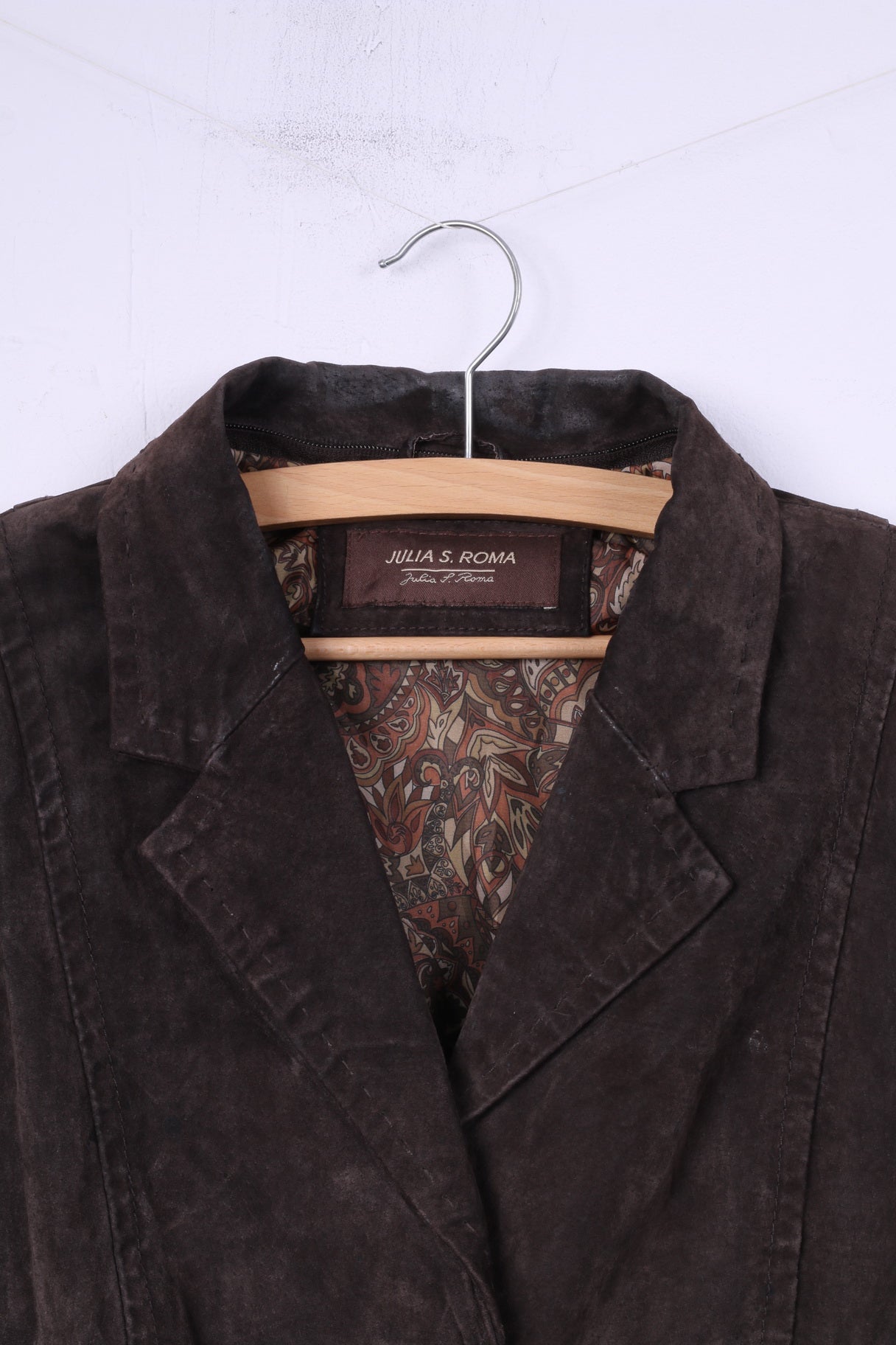 Julia S.Roma Womens 20 2XL Leather Jacket Blazer Suede Brown Single Breasted Jacket