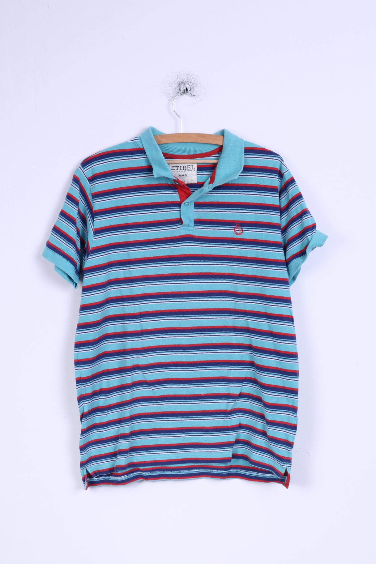 Etirel Mens XL (L) Polo Shirt Blue Striped Cotton Detailed Buttons