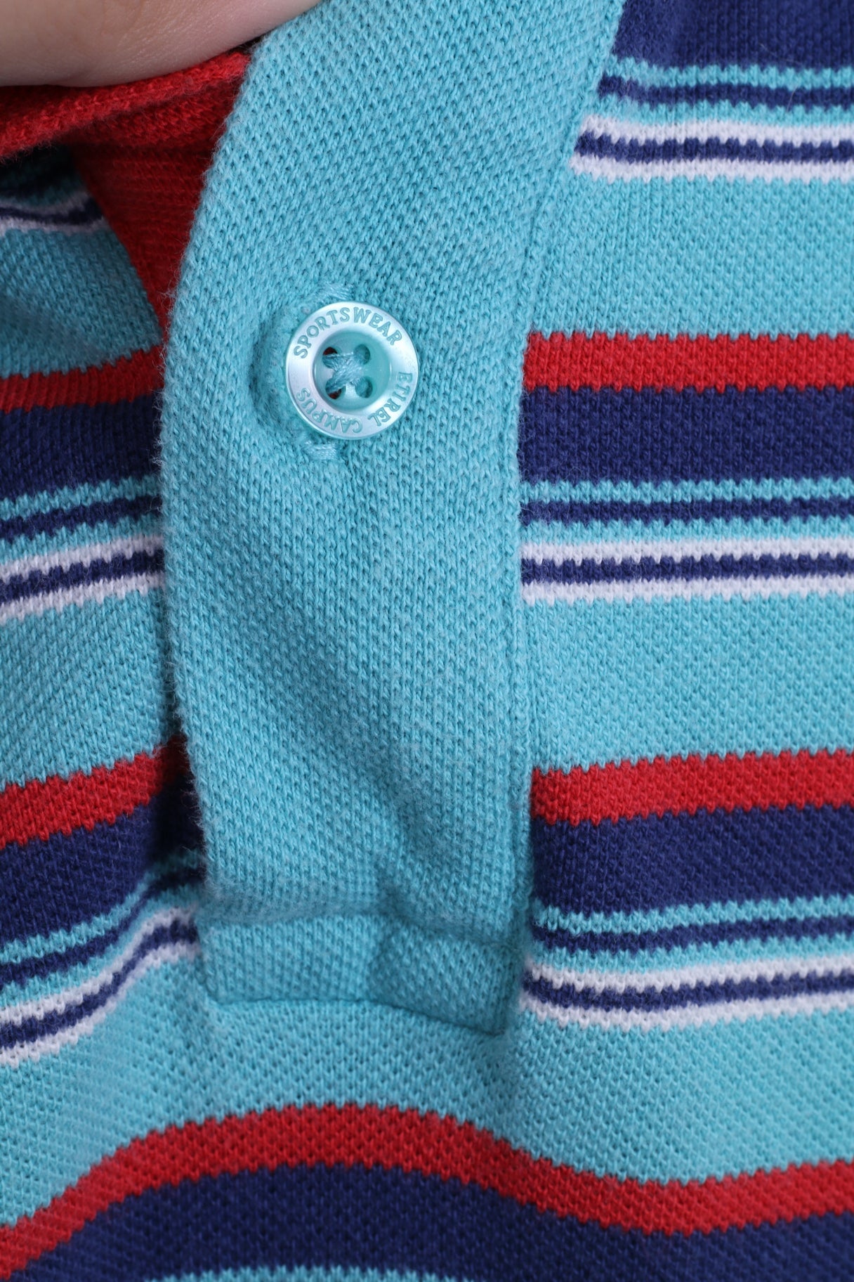 Etirel Mens XL (L) Polo Shirt Blue Striped Cotton Detailed Buttons