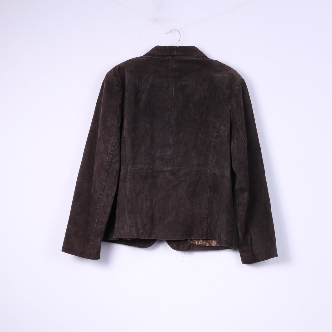 Julia S.Roma Womens 20 2XL Leather Jacket Blazer Suede Brown Single Breasted Jacket