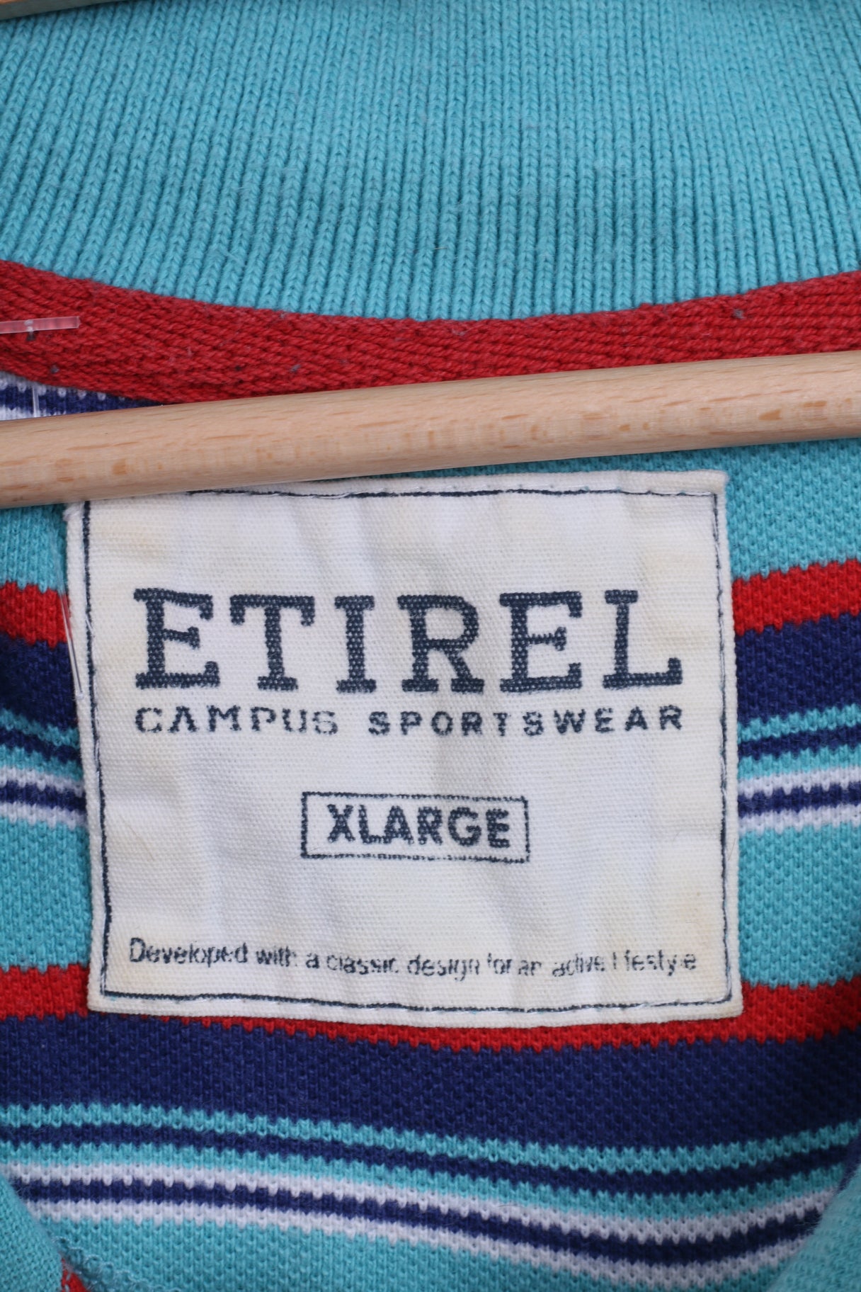 Etirel Mens XL (L) Polo Shirt Blue Striped Cotton Detailed Buttons