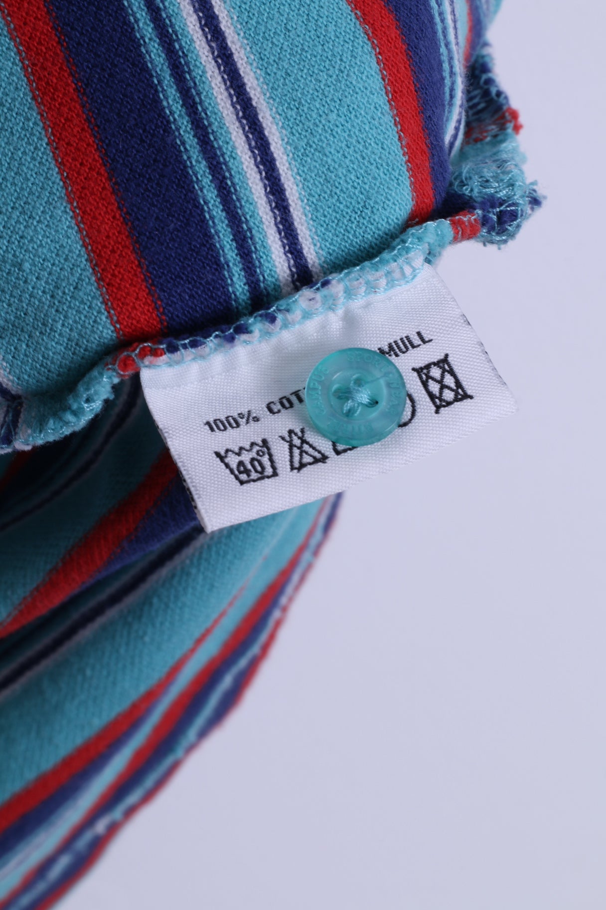 Etirel Mens XL (L) Polo Shirt Blue Striped Cotton Detailed Buttons