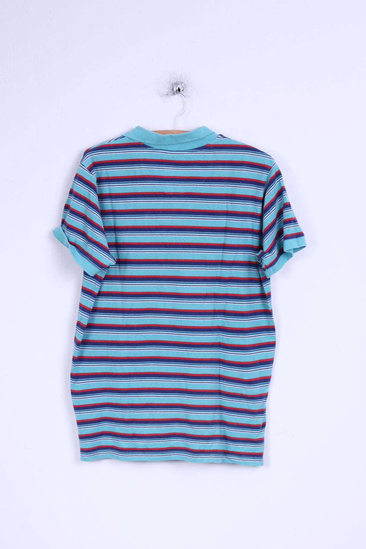 Etirel Mens XL (L) Polo Shirt Blue Striped Cotton Detailed Buttons