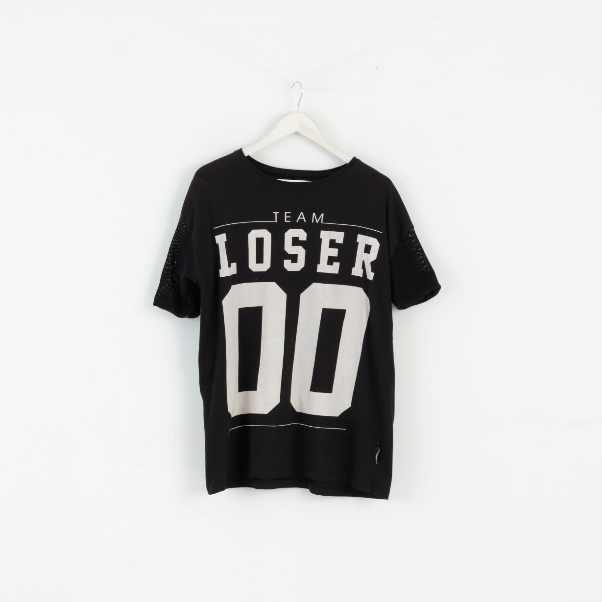 Criminal Damage Men S T-Shirt Black Cotton Mesh Sleeve Team Loser Top