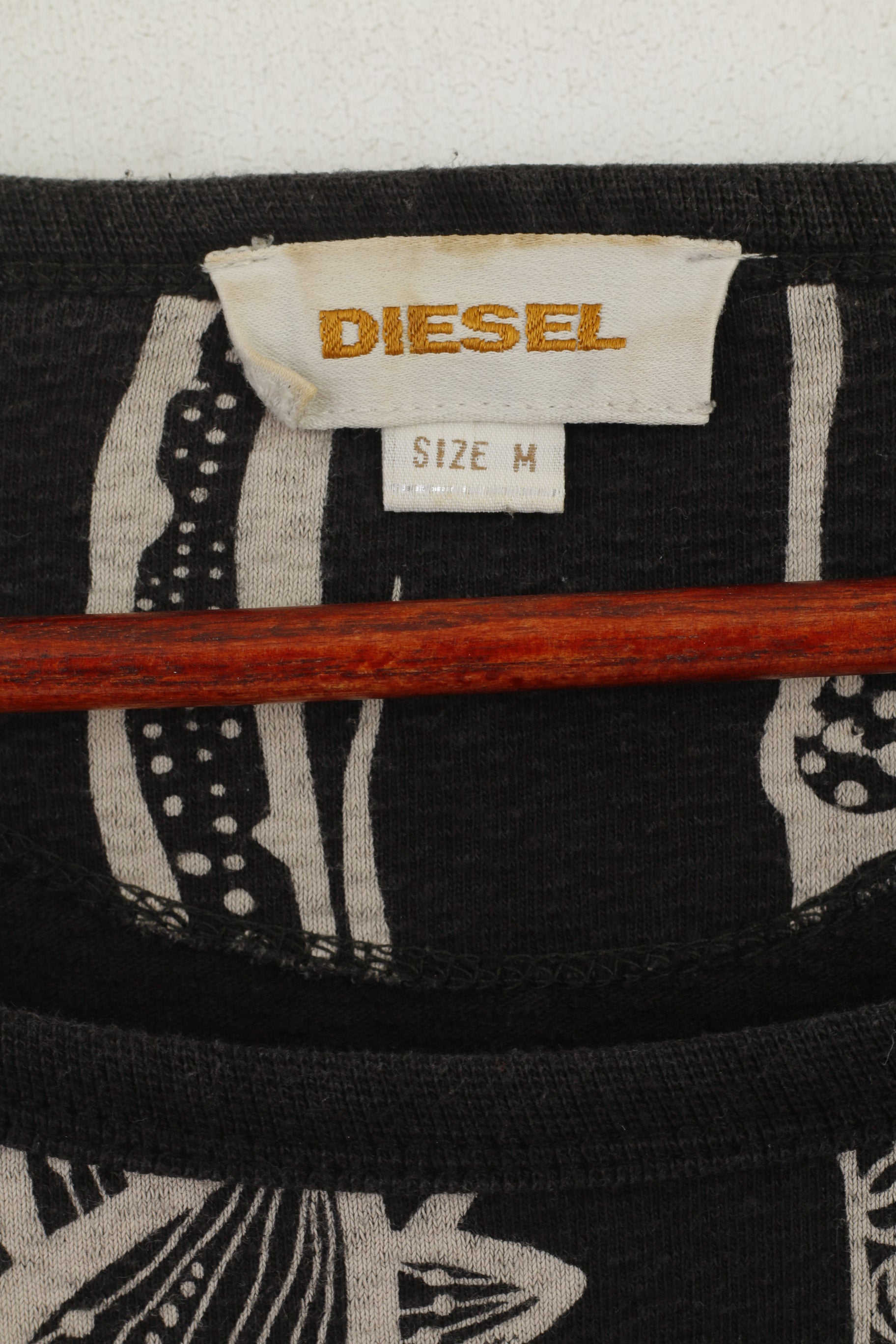 Diesel Femmes M Sweat Noir Coton Vintage Oversize Chauve-Souris Haut Imprimé