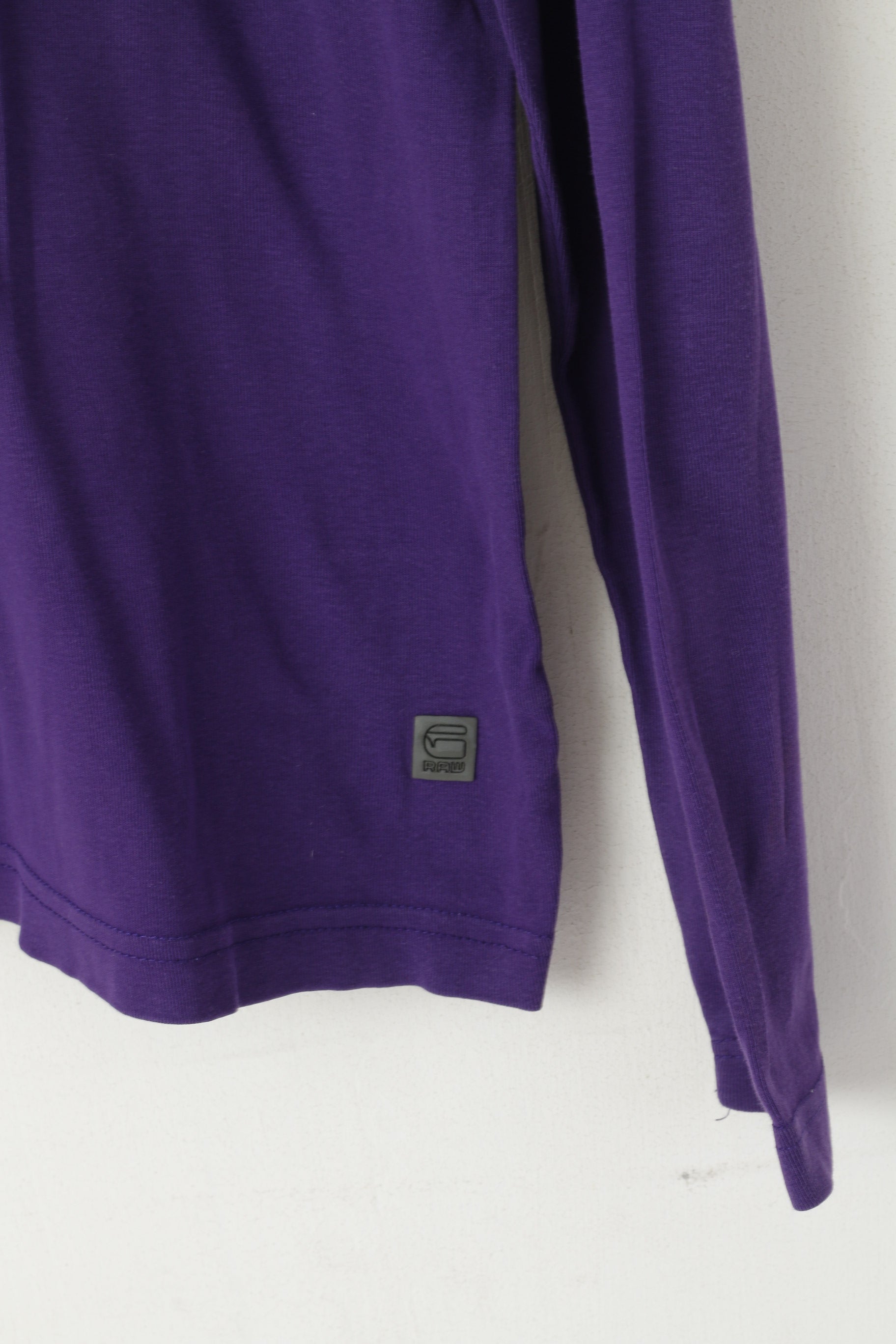 G-Star Men XL (L) Long Sleeved Shirt Purple Cotton Crew Neck Logo Top