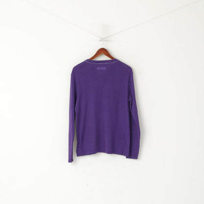 G-Star Men XL (L) Long Sleeved Shirt Purple Cotton Crew Neck Logo Top