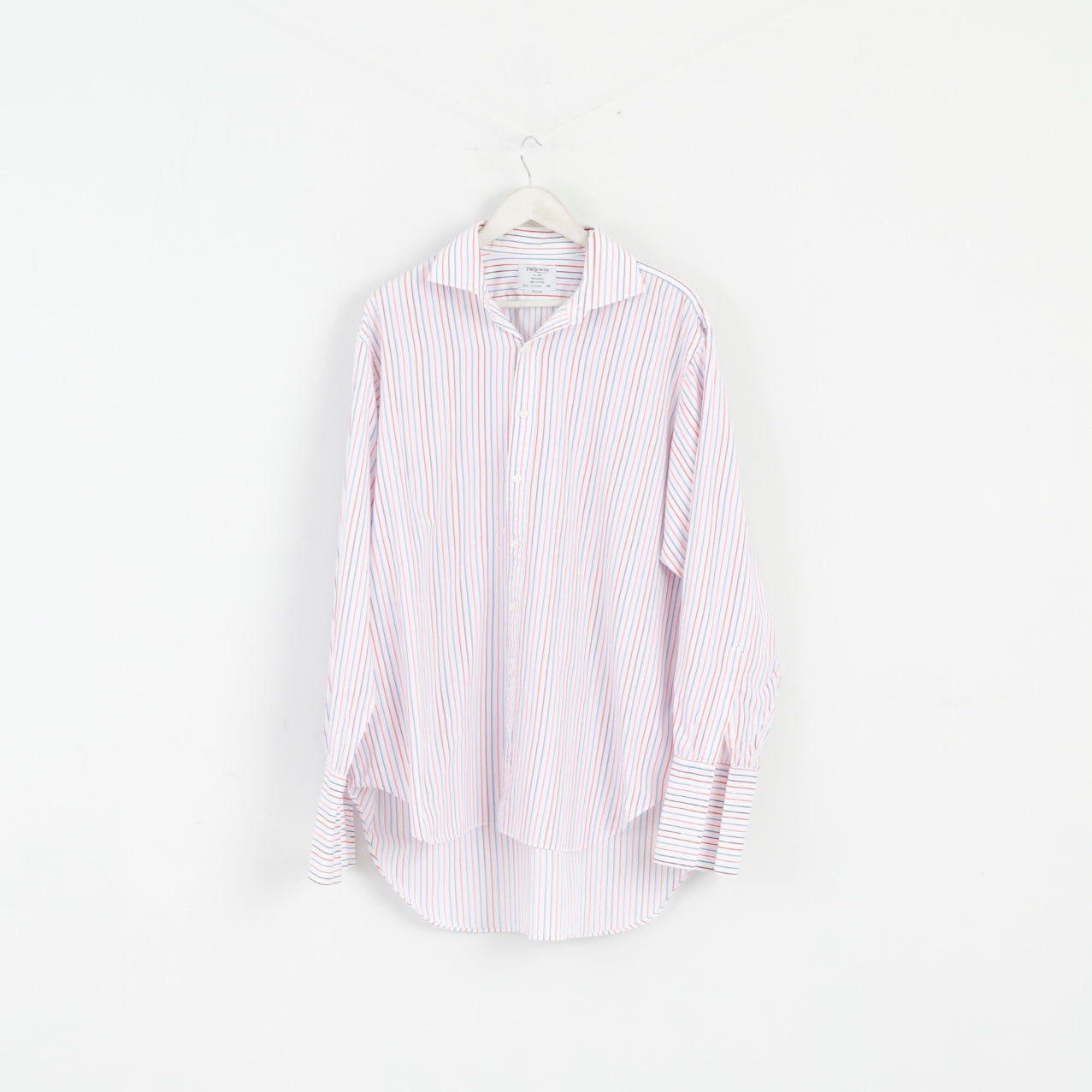 TM Lewin Hommes 17,5 36 XXL Chemise décontractée Blanc Rayé Coton Manchette Haut à Manches Longues