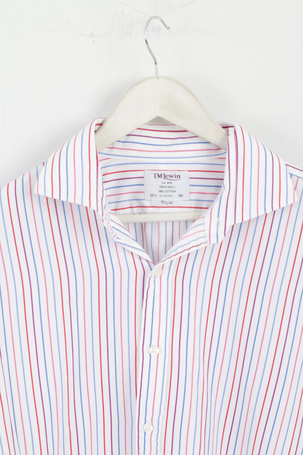 TM Lewin Hommes 17,5 36 XXL Chemise décontractée Blanc Rayé Coton Manchette Haut à Manches Longues