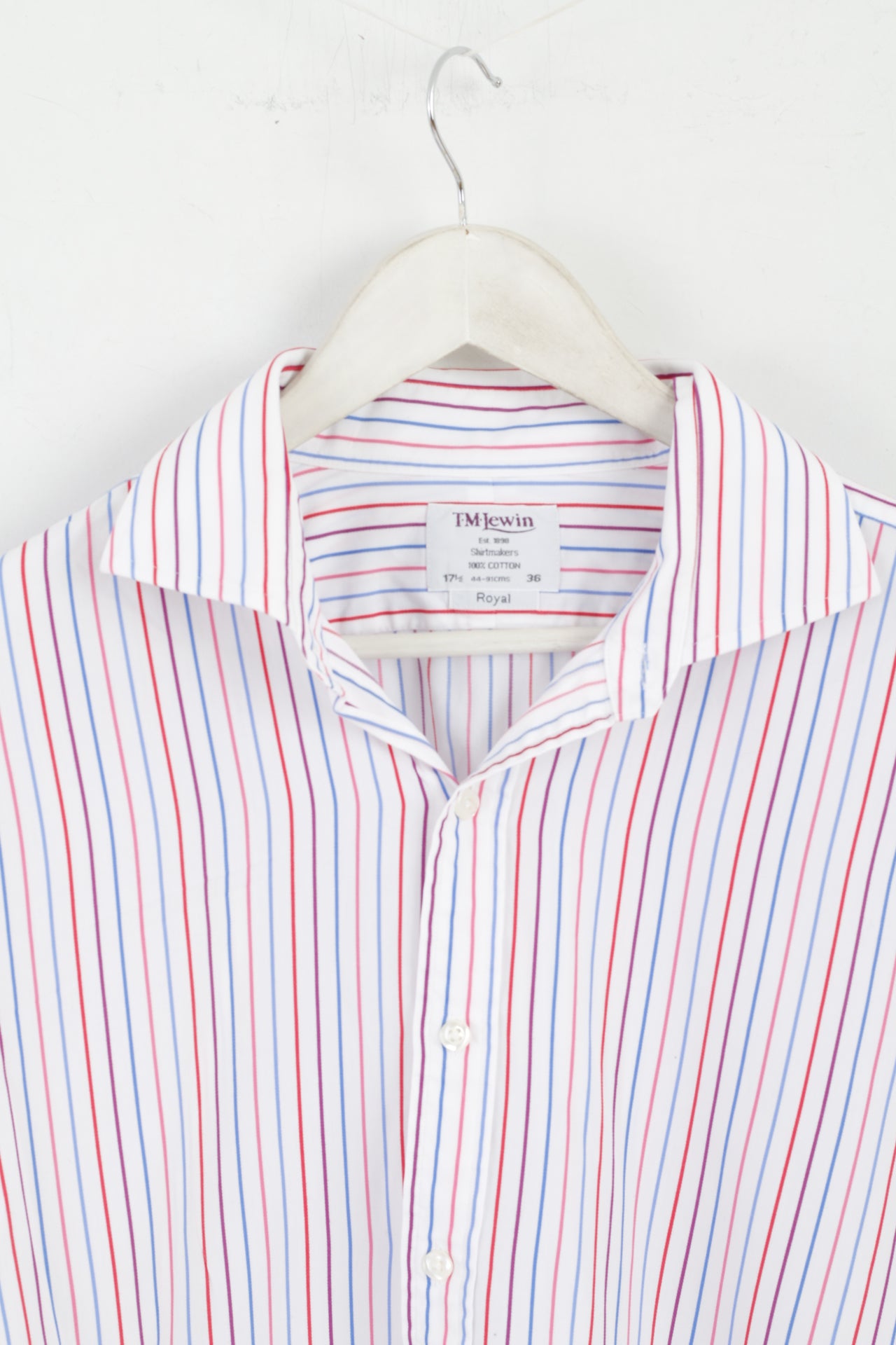 TM Lewin Hommes 17,5 36 XXL Chemise décontractée Blanc Rayé Coton Manchette Haut à Manches Longues