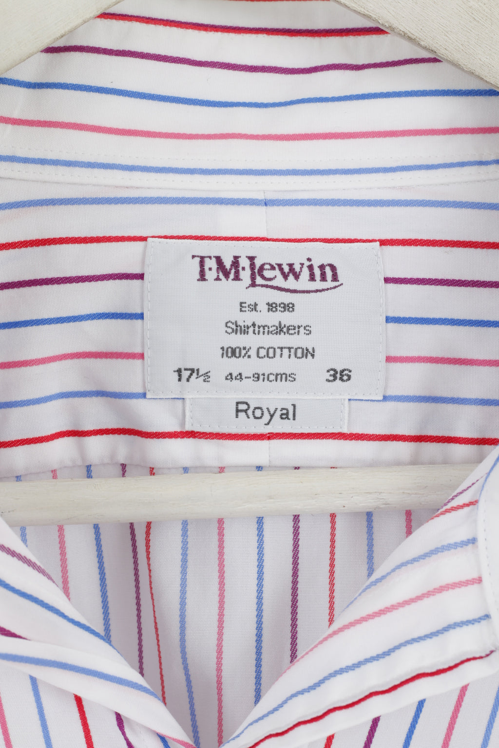 TM Lewin Hommes 17,5 36 XXL Chemise décontractée Blanc Rayé Coton Manchette Haut à Manches Longues