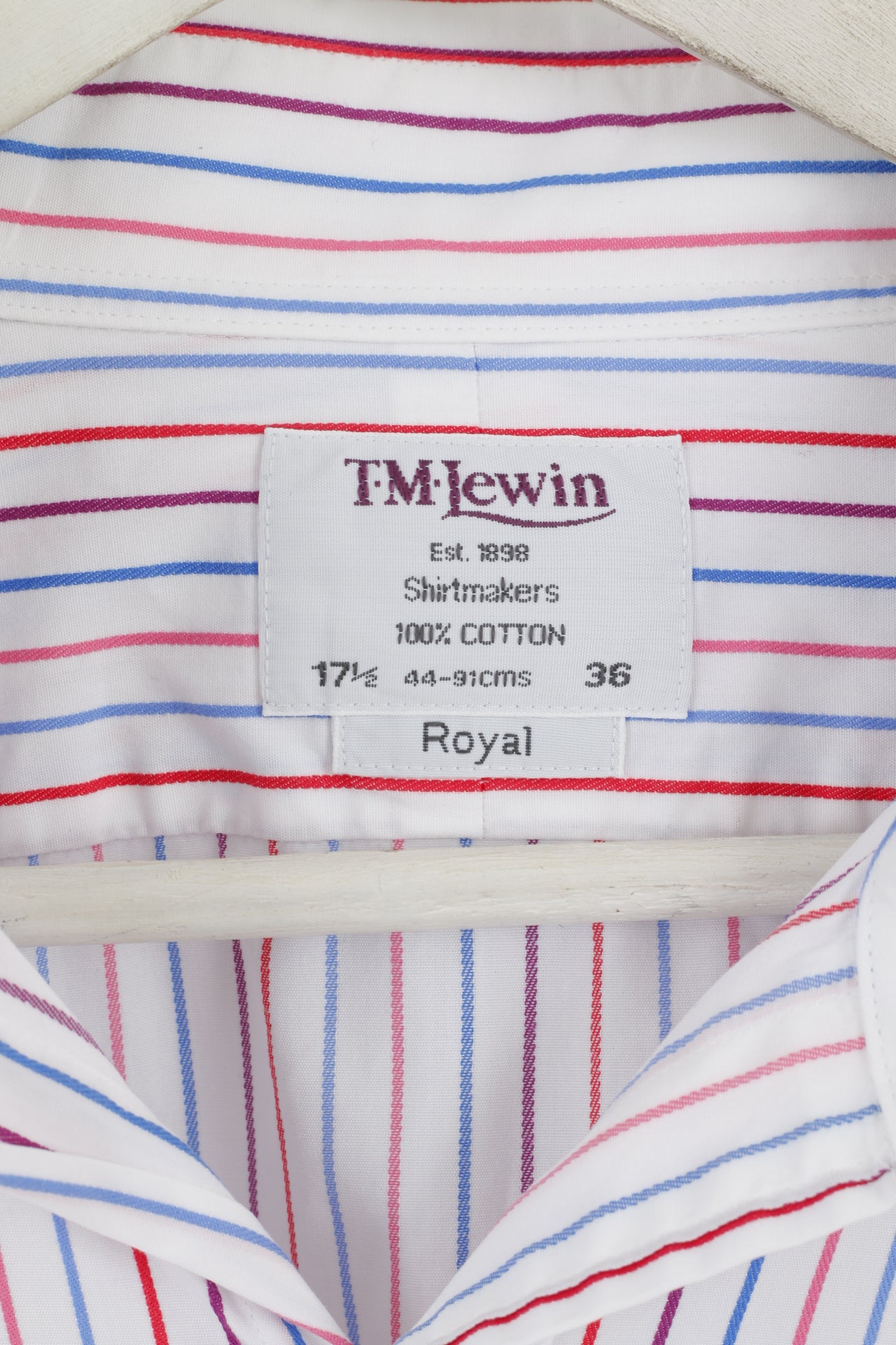 TM Lewin Hommes 17,5 36 XXL Chemise décontractée Blanc Rayé Coton Manchette Haut à Manches Longues