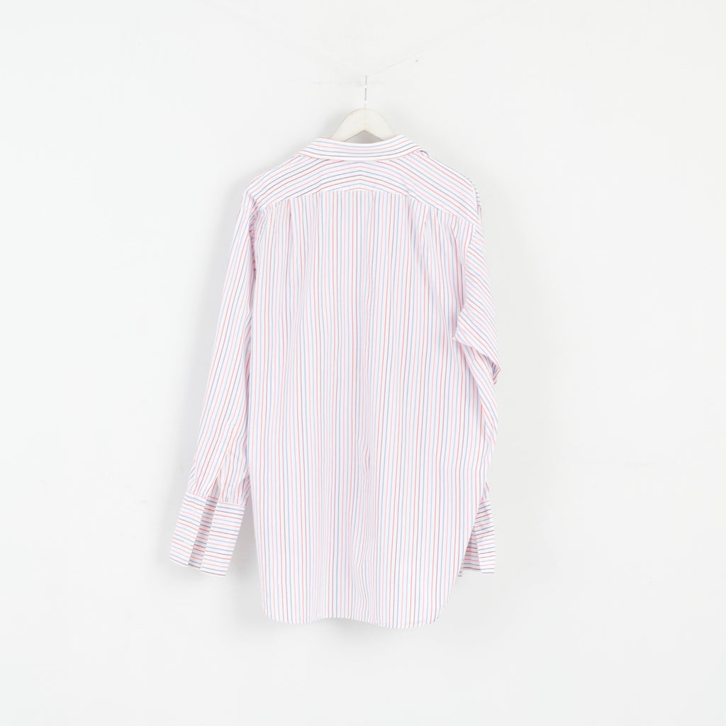 TM Lewin Hommes 17,5 36 XXL Chemise décontractée Blanc Rayé Coton Manchette Haut à Manches Longues