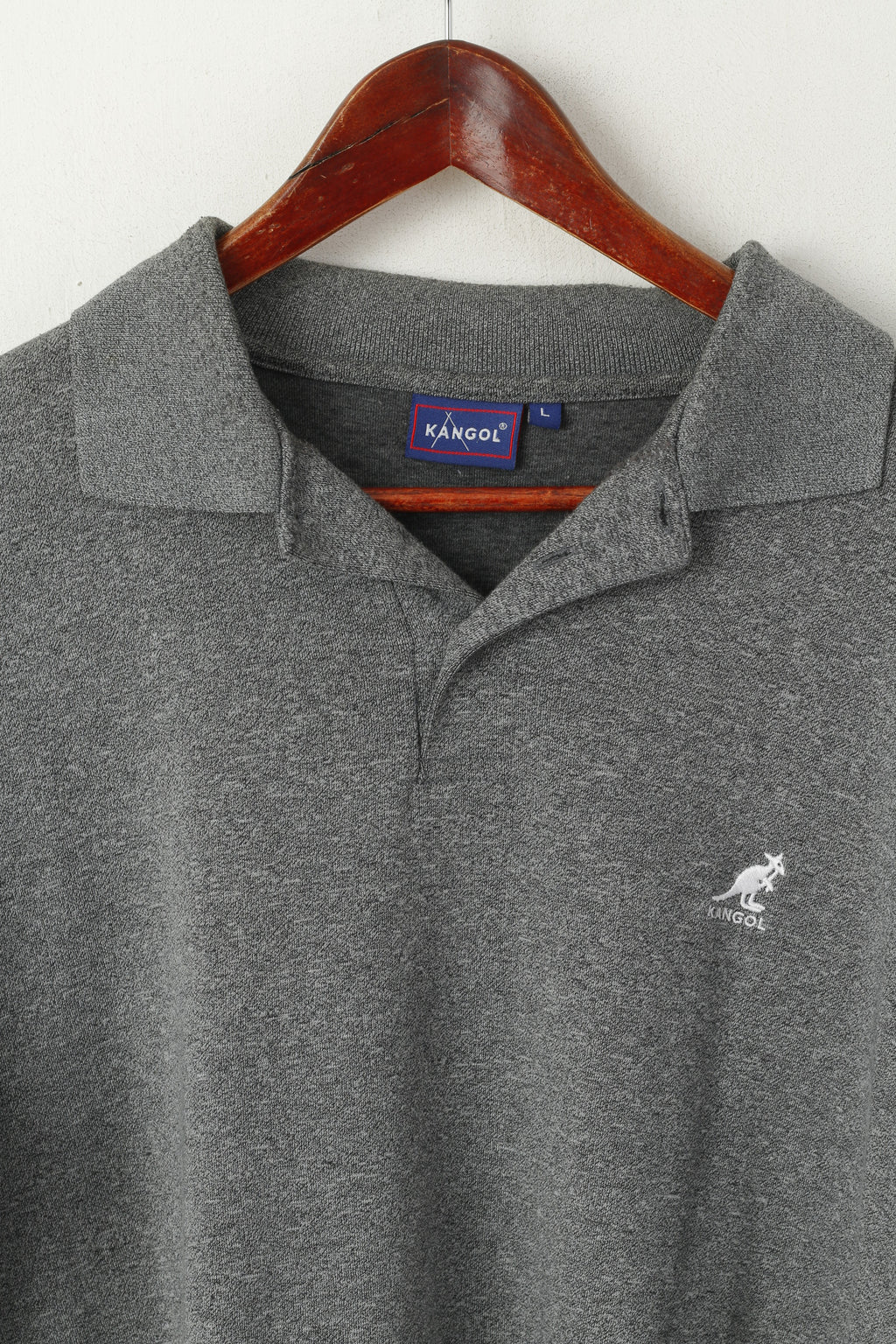 Kangol Men L Polo Shirt Grey Cotton Sport Embroided Logo Short Sleeve Top