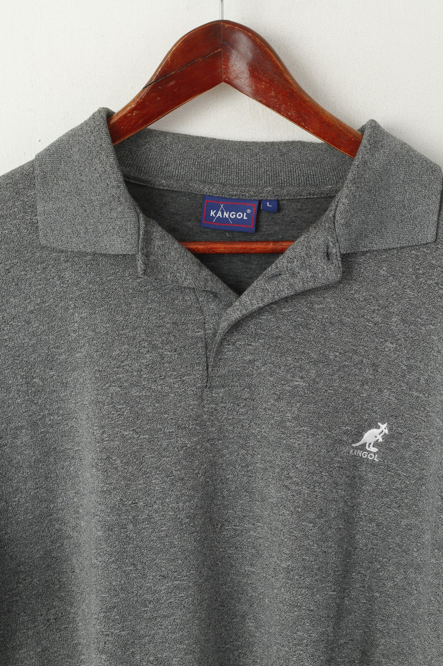 Kangol Homme L Polo Gris Coton Sport Logo Brodé Haut À Manches Courtes