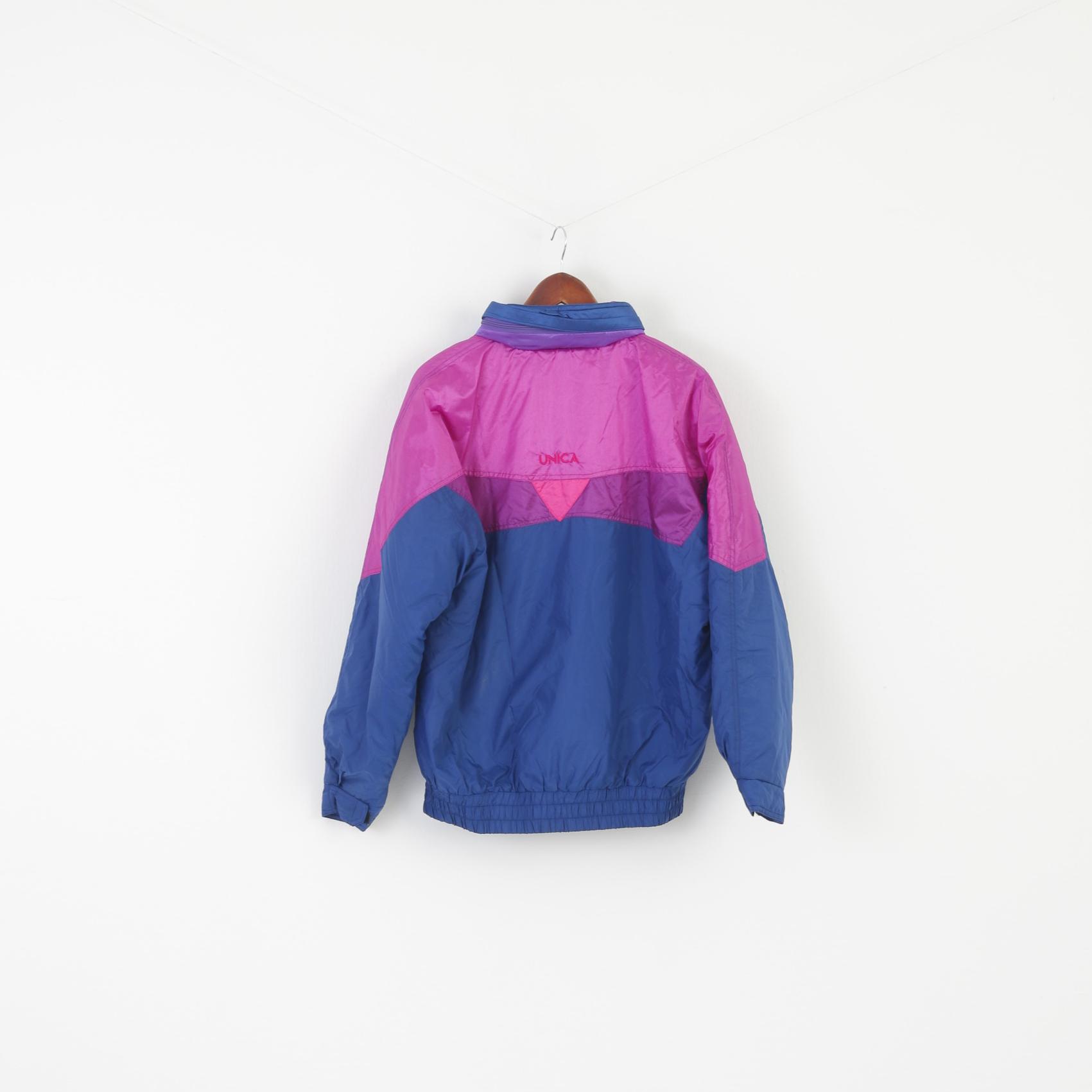 Unica Ski Men M Jacket Pink Navy Shiny Vintage Nylon Waterproof Zip Up Unisex Top