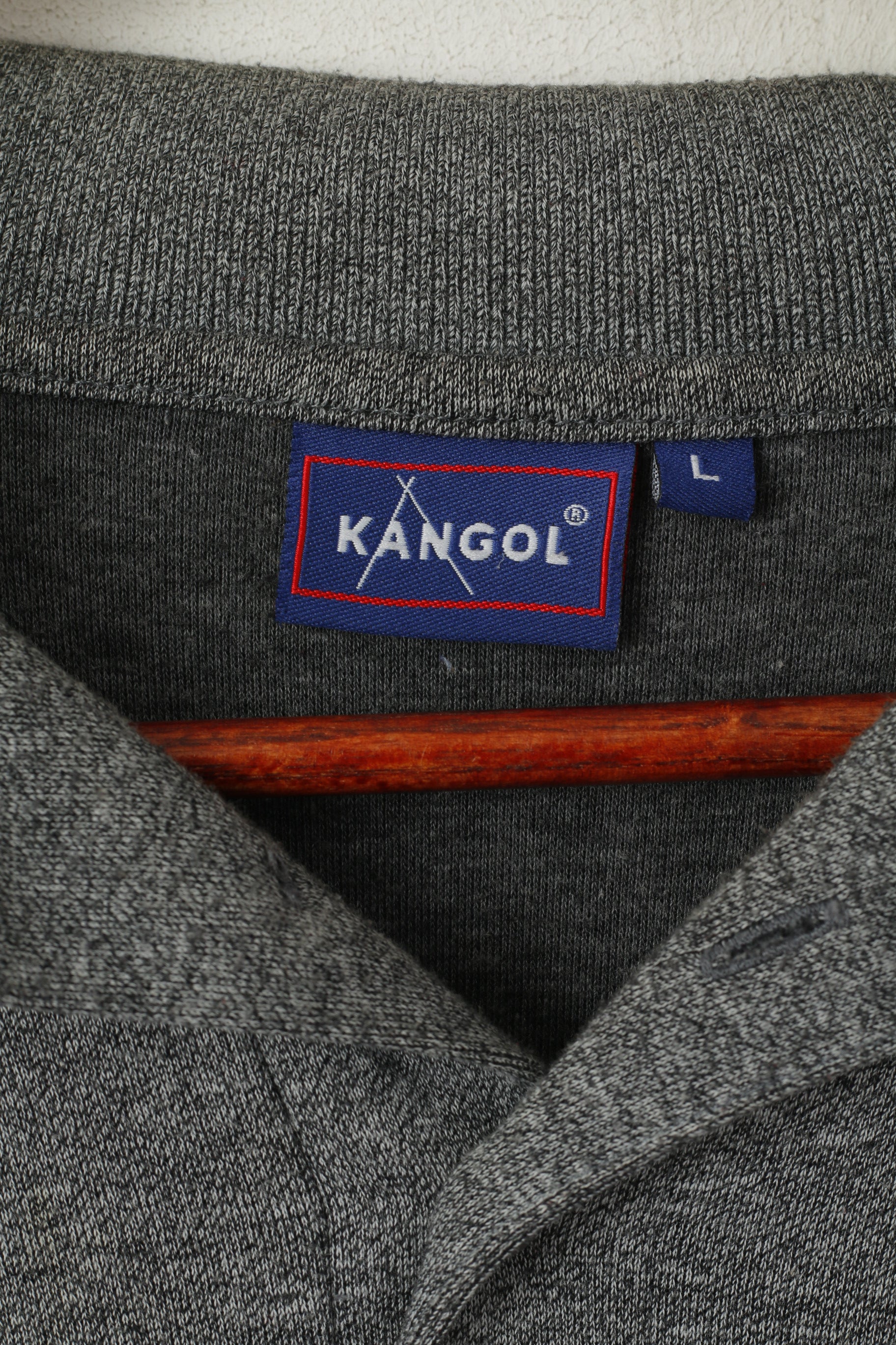 Kangol Men L Polo Shirt Grey Cotton Sport Embroided Logo Short Sleeve Top