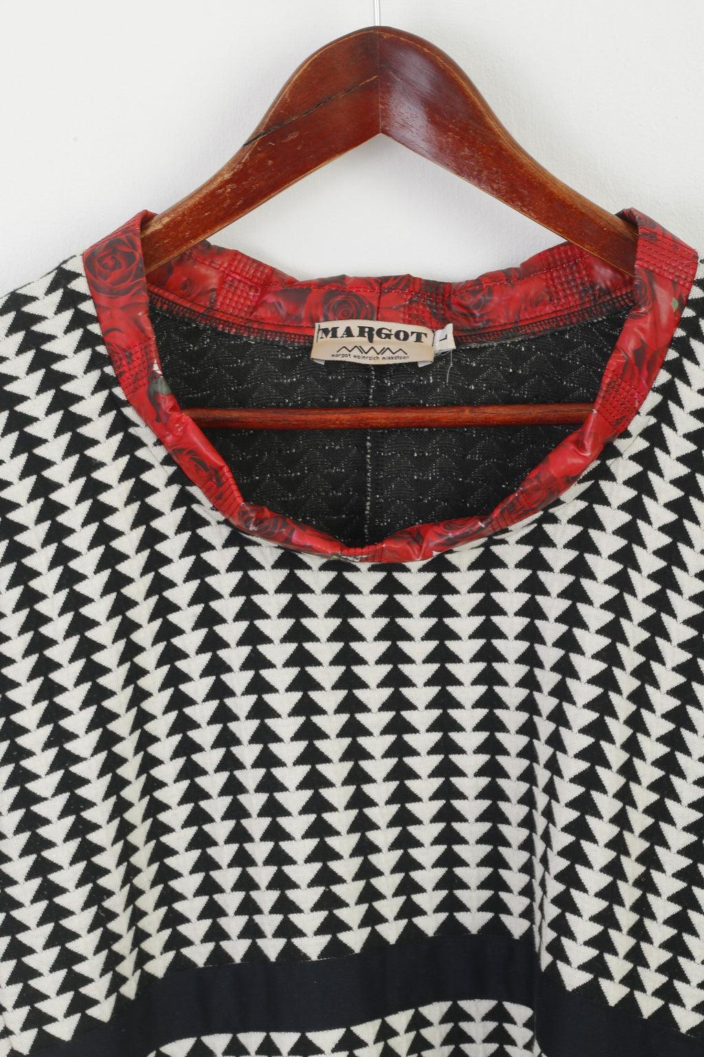 Margot Women L Midi Dress Black White Cotton Vintage Roses Stretch Pencil Crew Neck