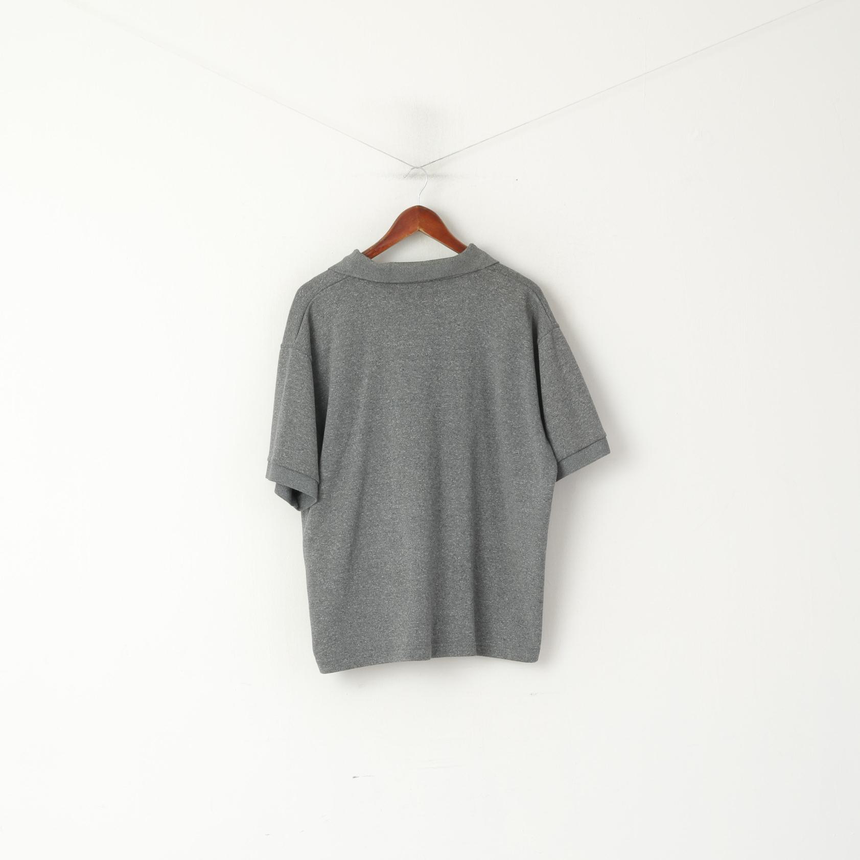 Kangol Men L Polo Shirt Grey Cotton Sport Embroided Logo Short Sleeve Top