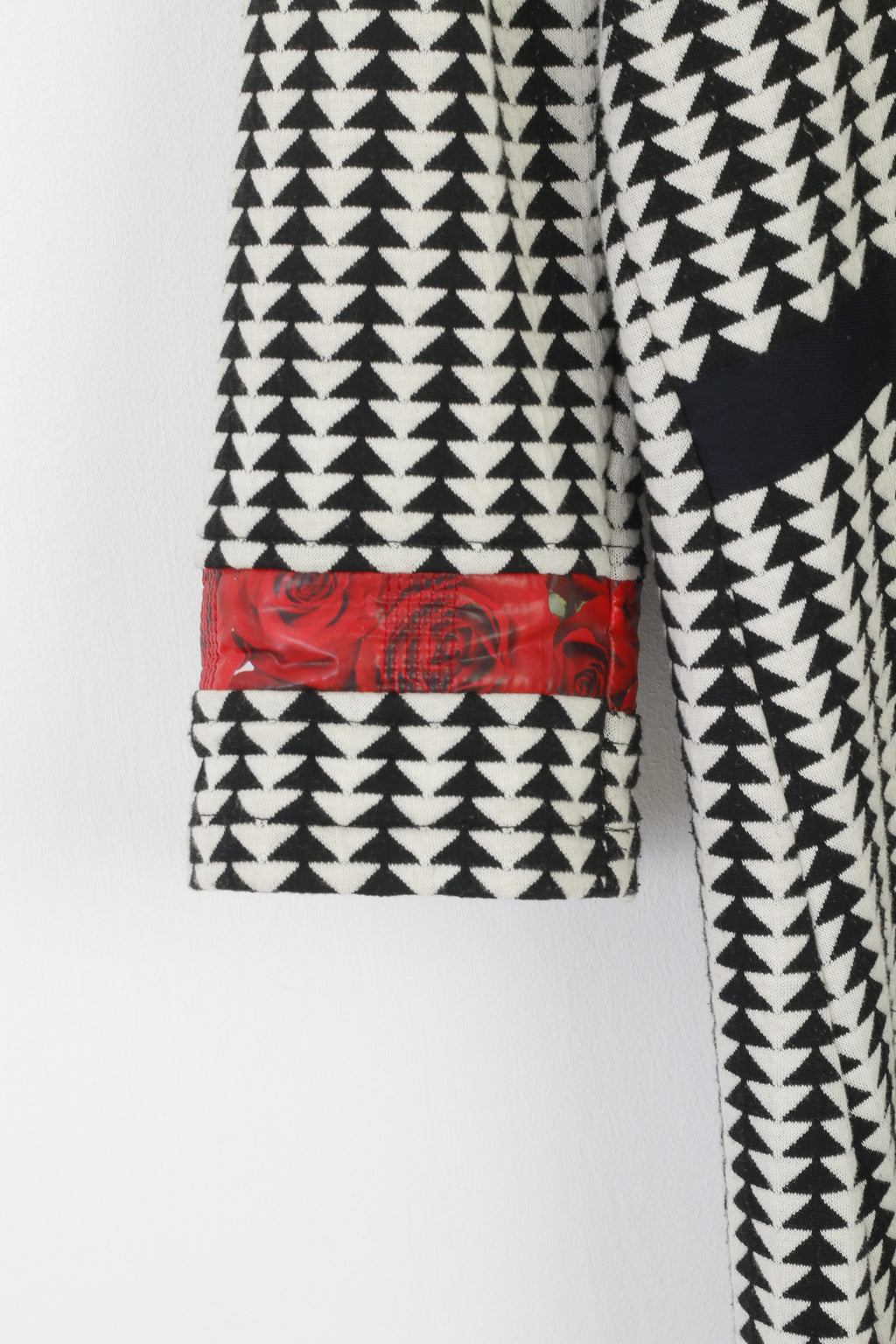 Margot Women L Midi Dress Black White Cotton Vintage Roses Stretch Pencil Crew Neck