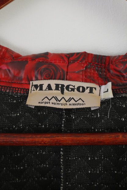 Margot Femmes L Robe Midi Noir Blanc Coton Vintage Roses Stretch Crayon Col Rond