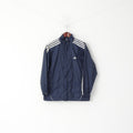Adidas Ragazzi 152 12 Età Giacca in nylon blu impermeabile con cappuccio nascosto Top leggero