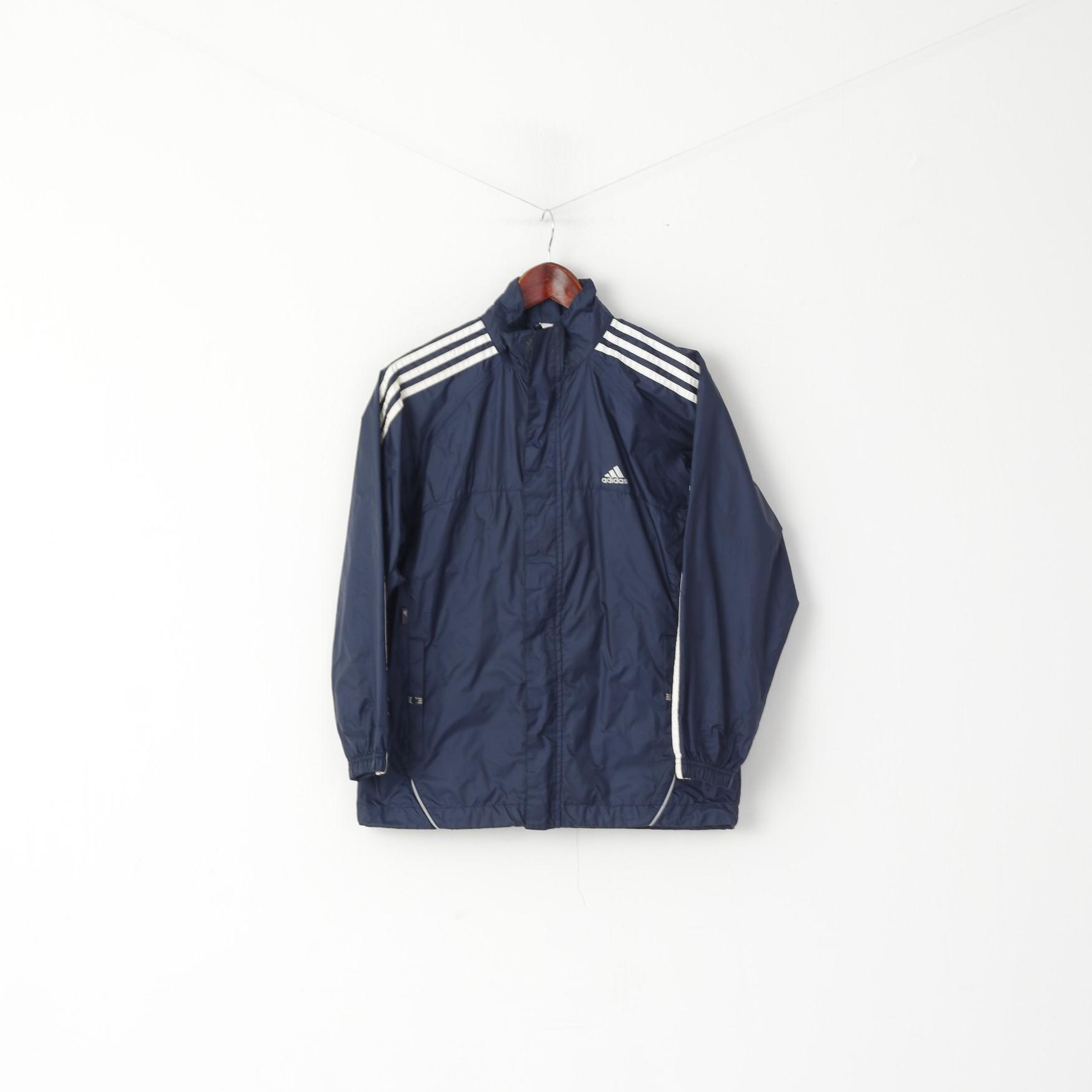 Adidas Boys 152 12 Age Jacket Navy Nylon Waterproof Hidden Hood Lightweight Top