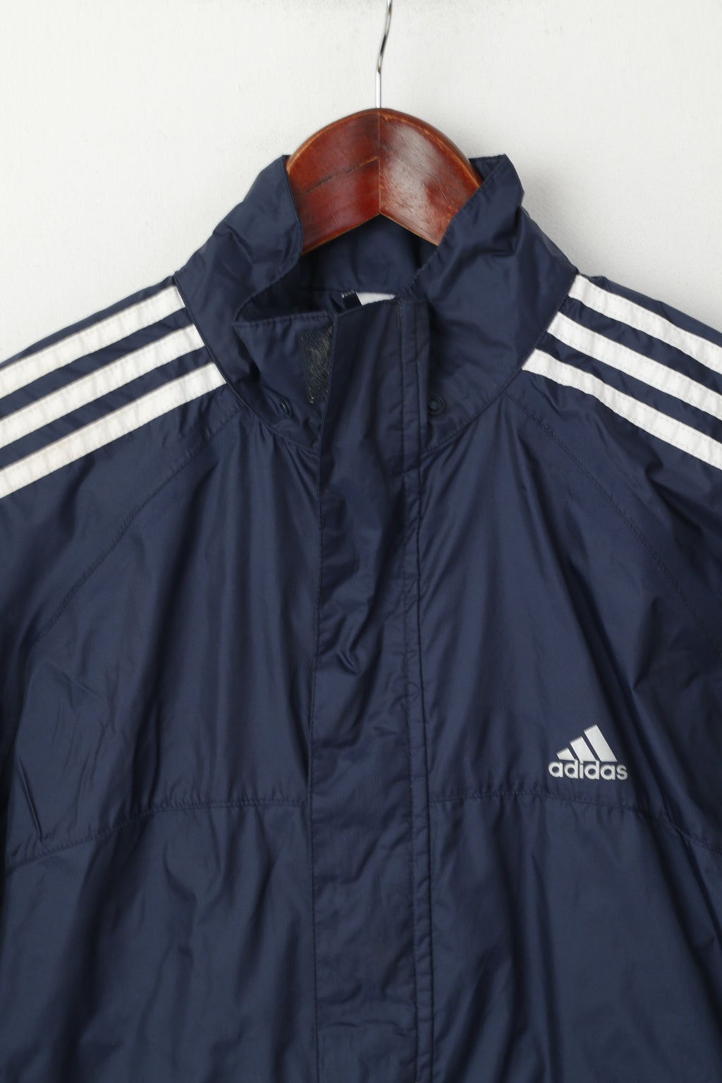 Adidas Boys 152 12 Age Jacket Navy Nylon Waterproof Hidden Hood Lightweight Top