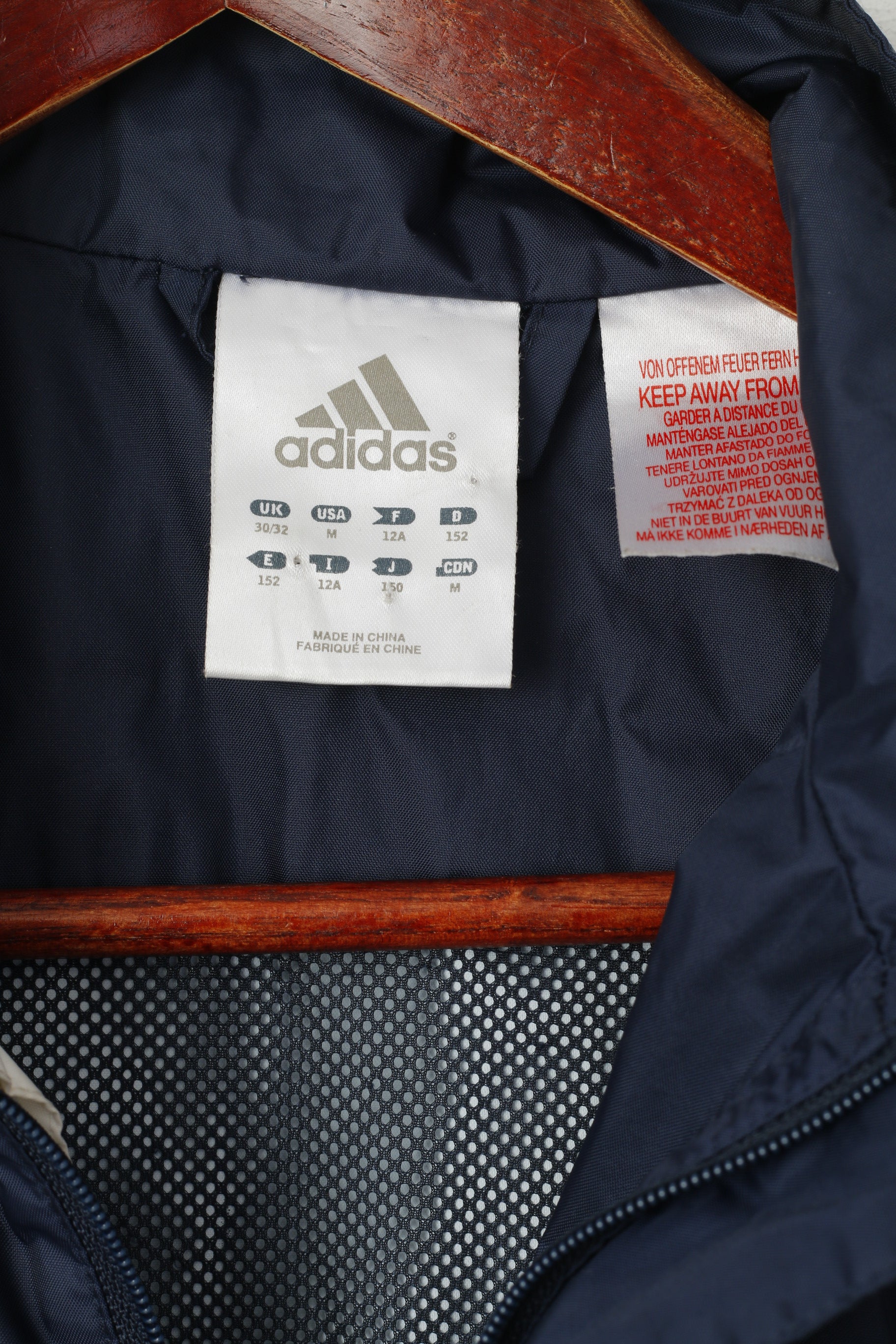 Adidas Boys 152 12 Age Jacket Navy Nylon Waterproof Hidden Hood Lightweight Top