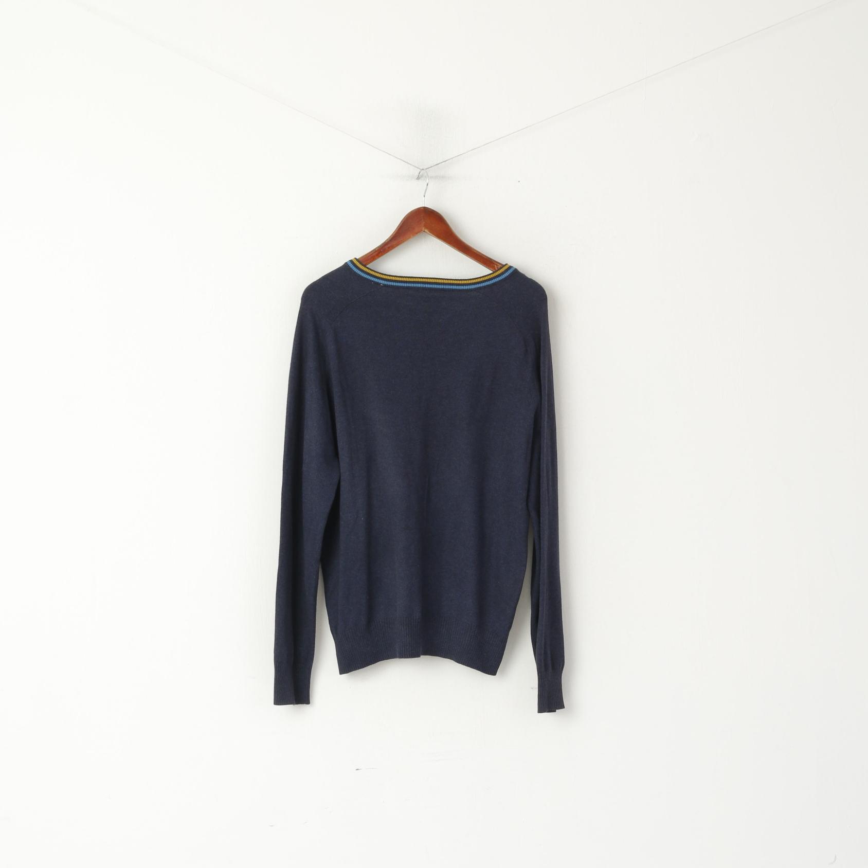 Original Penguin Men XL Jumper Navy Cotton Cashmere Blend V Neck Logo Sweater