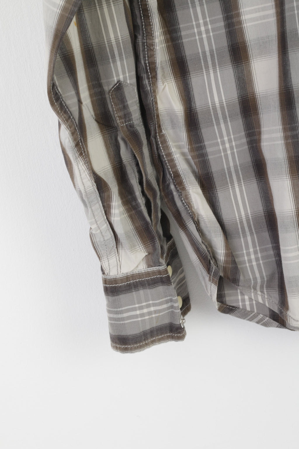 Ucla Los Angeles Colegiate Men M Casual Shirt Gray Cotton Slim Check Long Sleeve Top