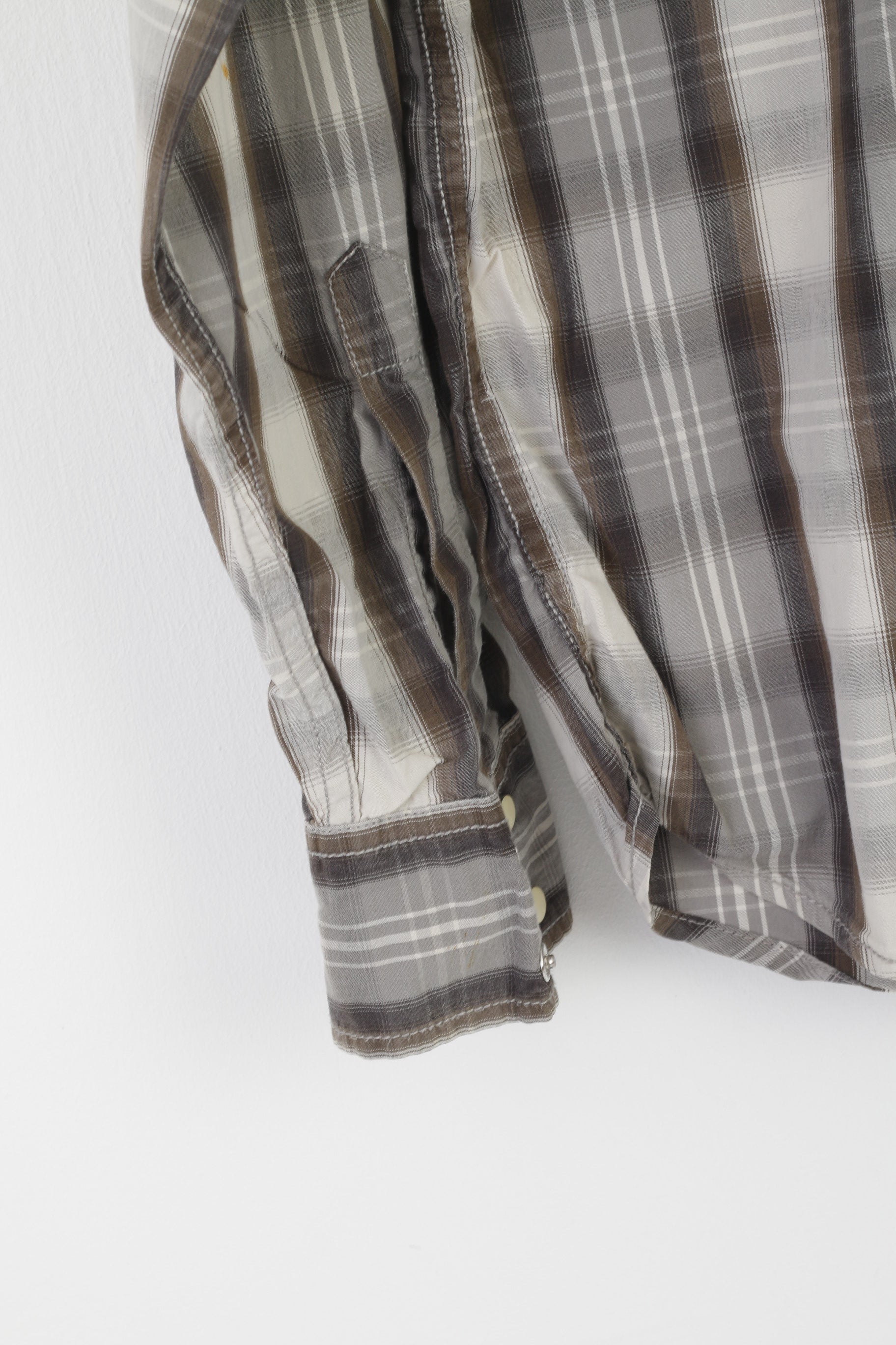 Ucla Los Angeles Colegiate Men M Casual Shirt Gray Cotton Slim Check Long Sleeve Top