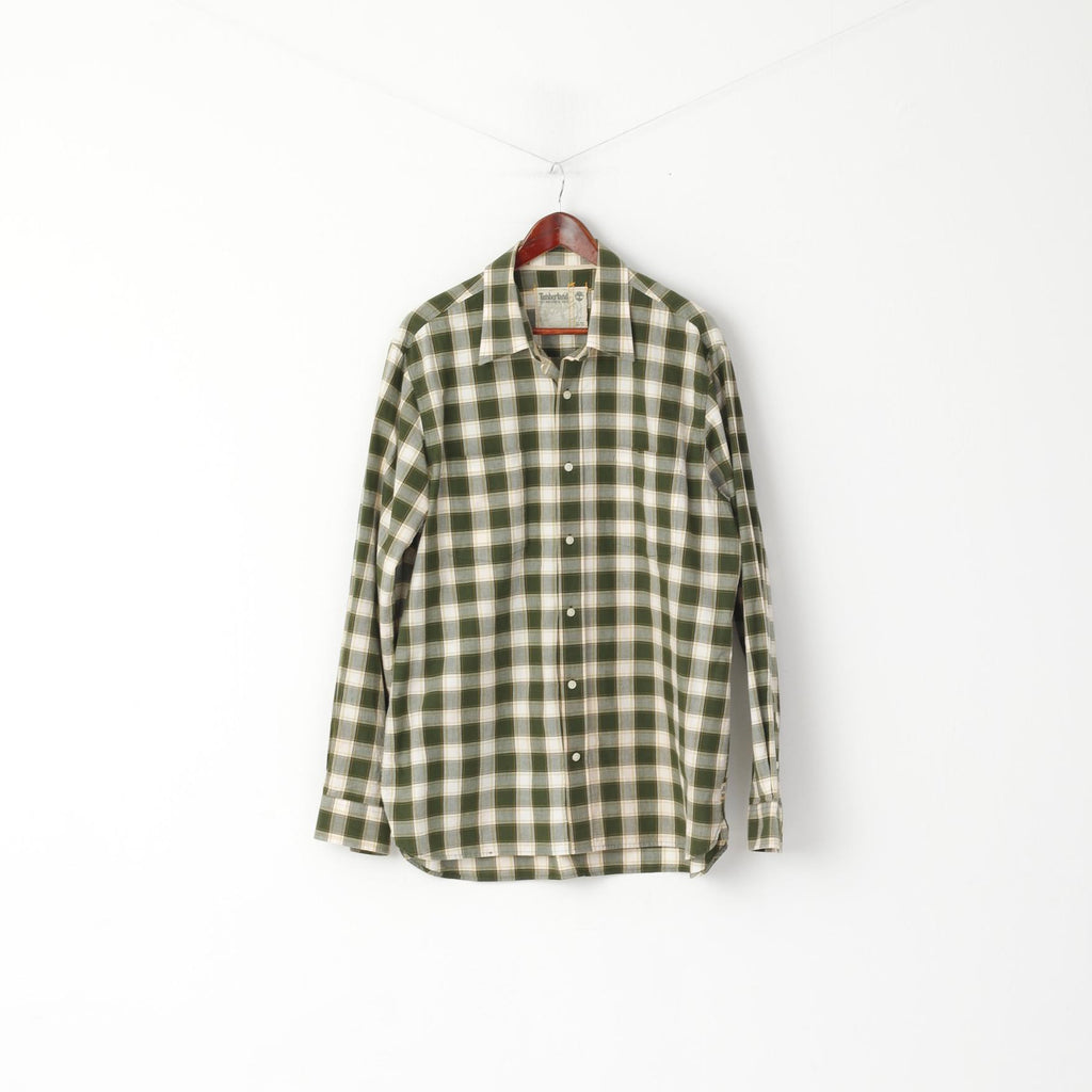 Timberland Men XL Casual Shirt Green Check Cotton Western Long Sleeve Top