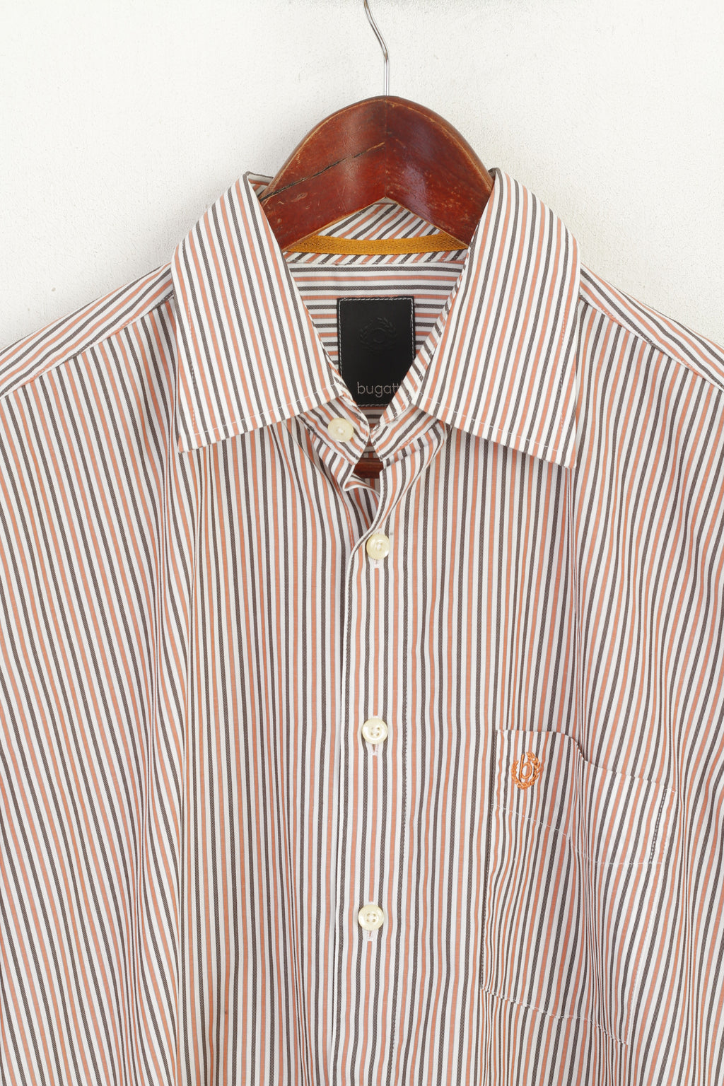Bugatti Men 15.5 M Casual Shirt Orange Striped Cotton Long Sleeve Top