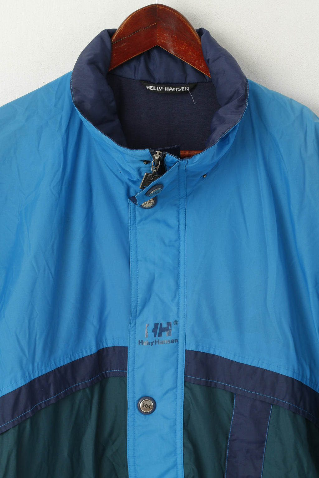Helly Hansen Men M Jacket Vintage Blue Nylon Waterproof Outdoor Full Zipper Top