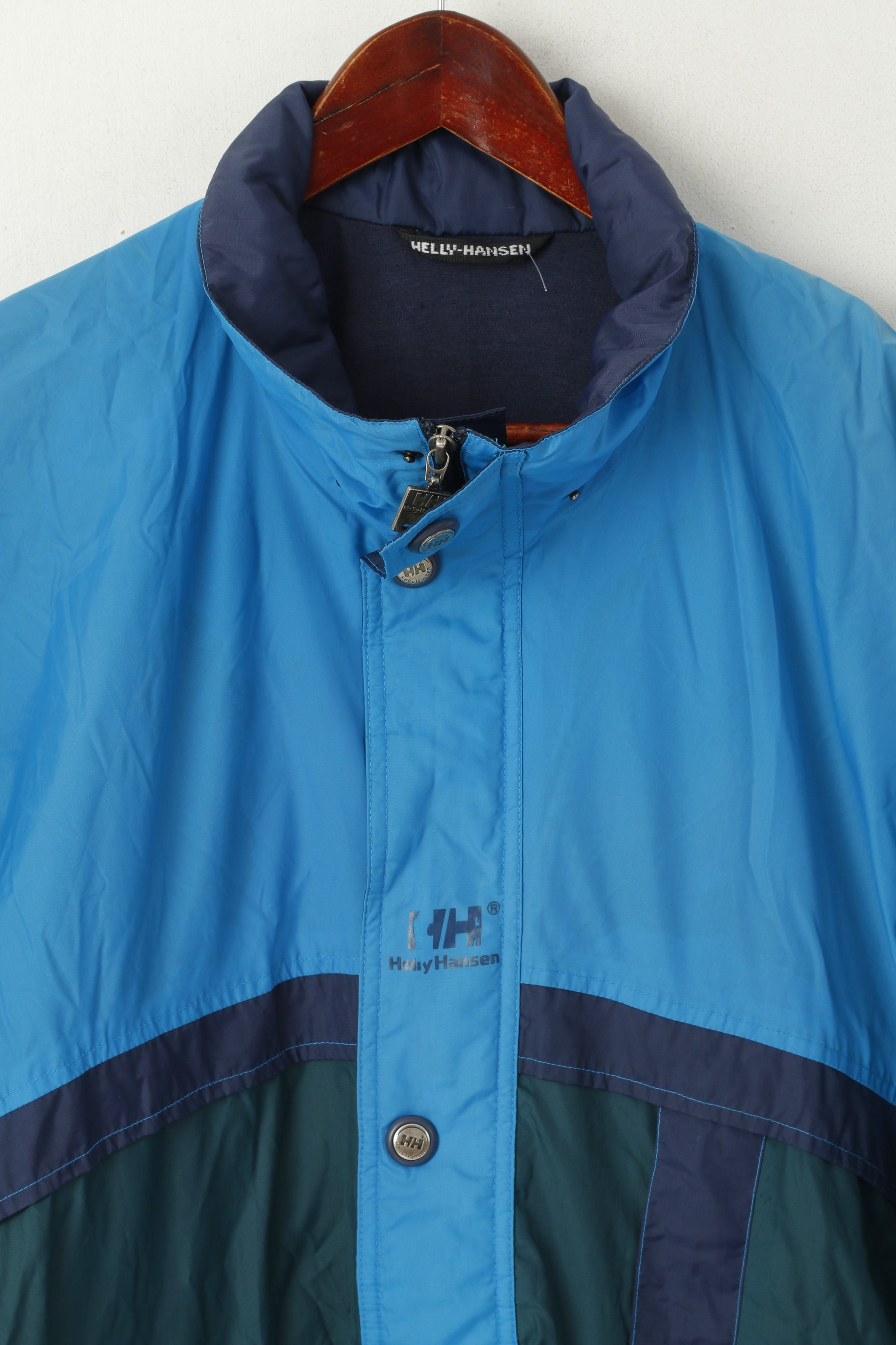 Helly Hansen Men M Jacket Vintage Blue Nylon Waterproof Outdoor Full Zipper Top
