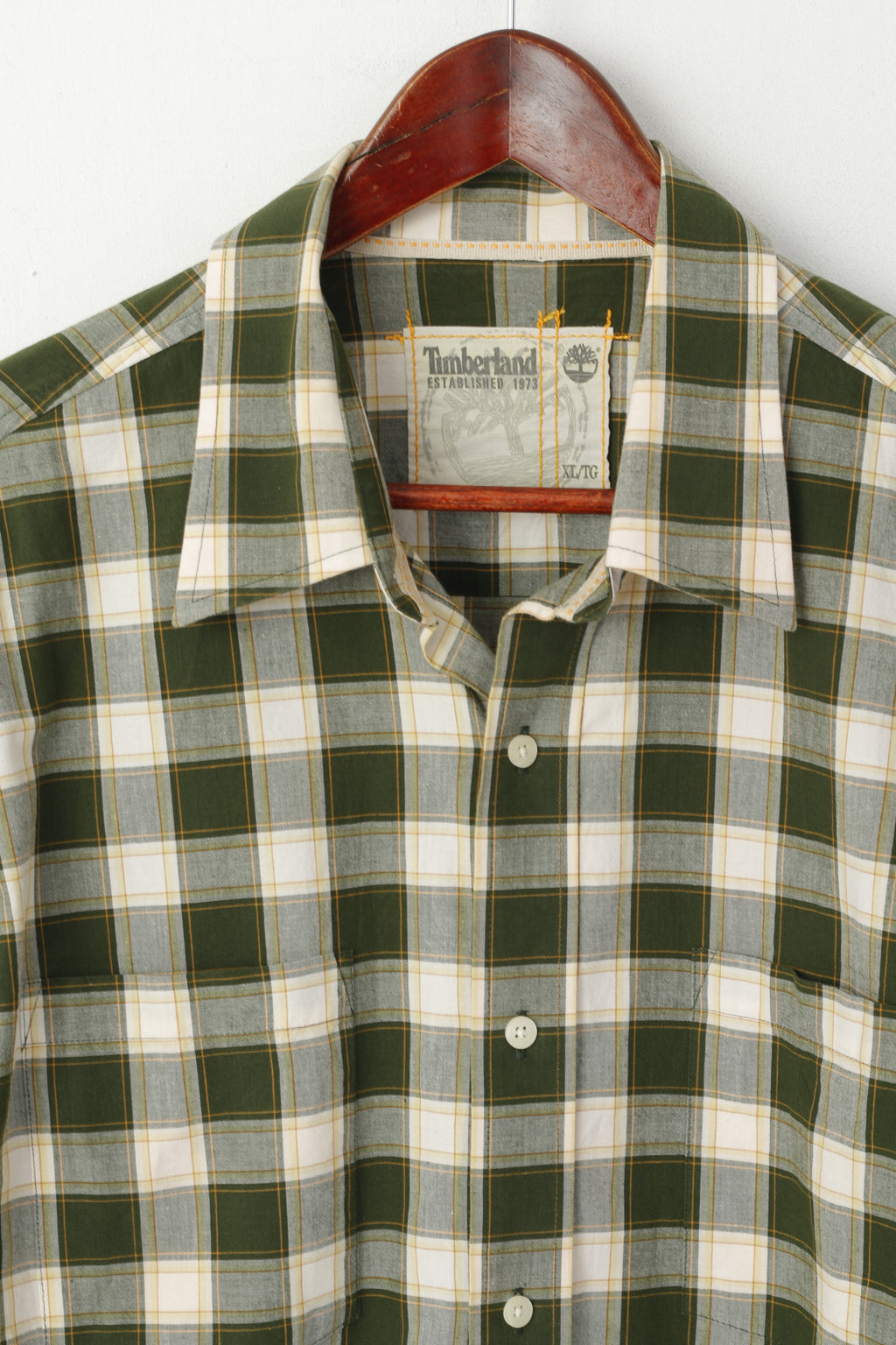 Timberland Men XL Casual Shirt Green Check Cotton Western Long Sleeve Top