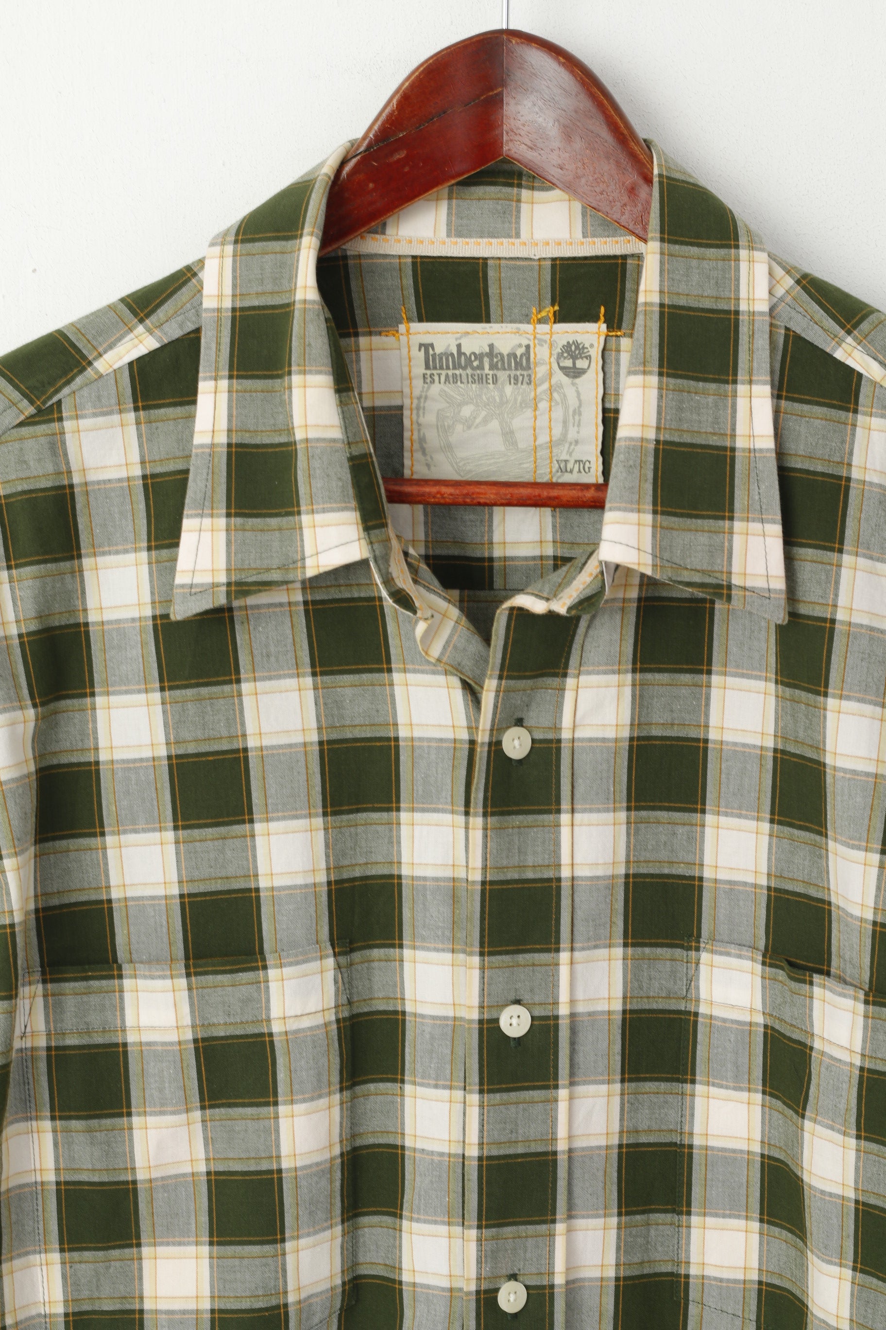 Timberland Men XL Casual Shirt Green Check Cotton Western Long Sleeve Top