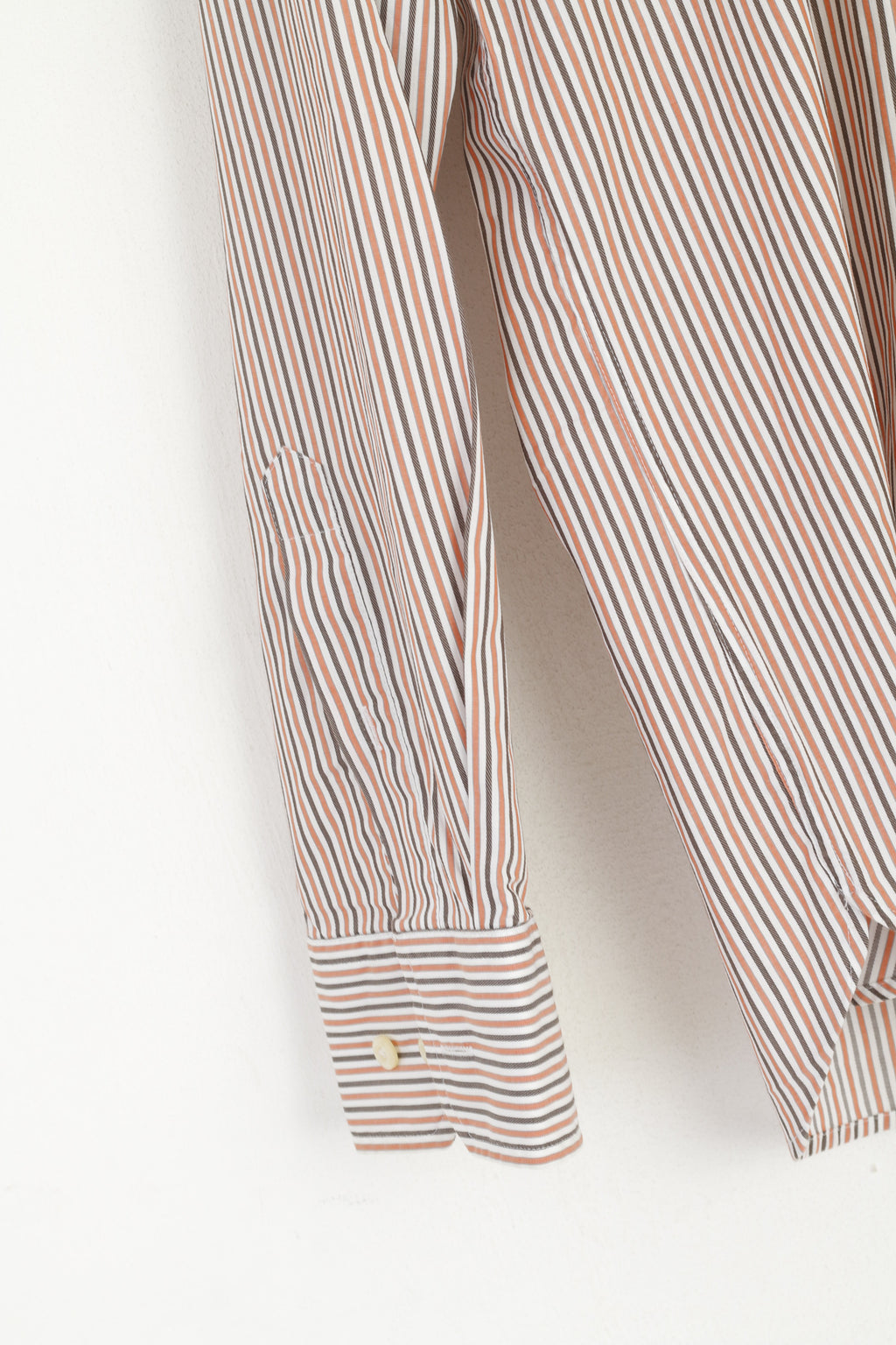 Bugatti Men 15.5 M Casual Shirt Orange Striped Cotton Long Sleeve Top