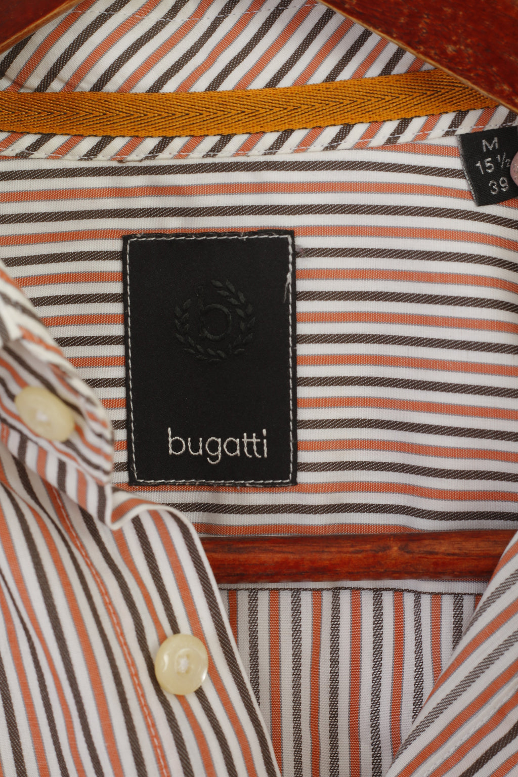 Bugatti Men 15.5 M Casual Shirt Orange Striped Cotton Long Sleeve Top