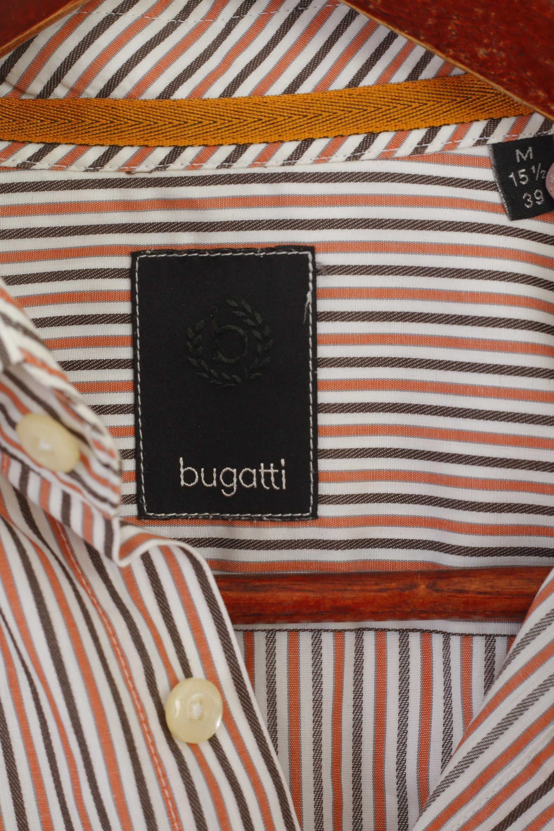 Bugatti Men 15.5 M Casual Shirt Orange Striped Cotton Long Sleeve Top
