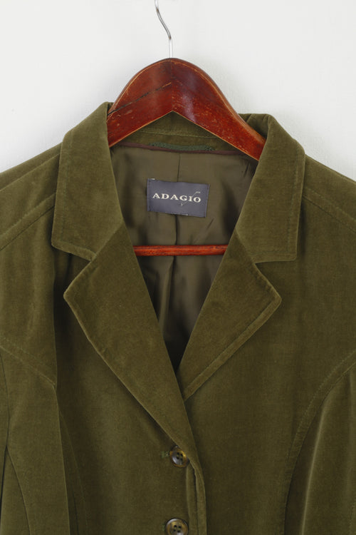 Adagio Femmes 44 18 XL Blazer Vert Coton Brillant Vintage Veste Simple Boutonnage