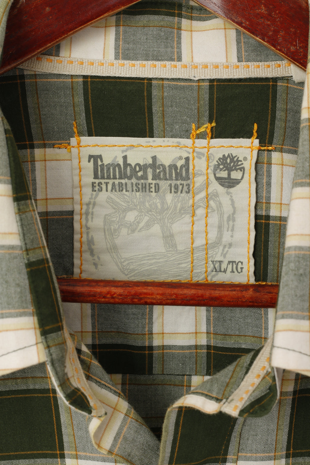 Timberland Men XL Casual Shirt Green Check Cotton Western Long Sleeve Top