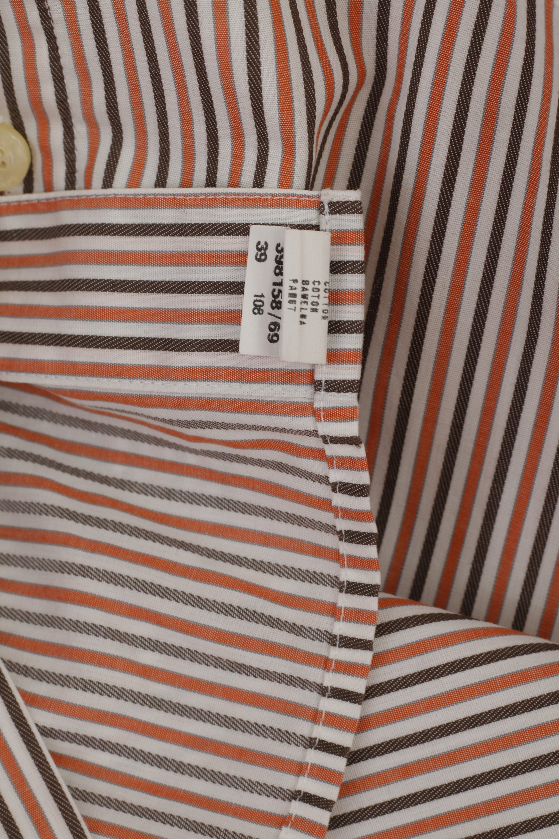 Bugatti Men 15.5 M Casual Shirt Orange Striped Cotton Long Sleeve Top