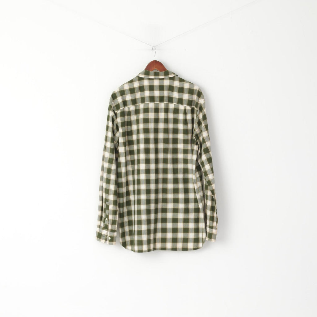 Timberland Men XL Casual Shirt Green Check Cotton Western Long Sleeve Top