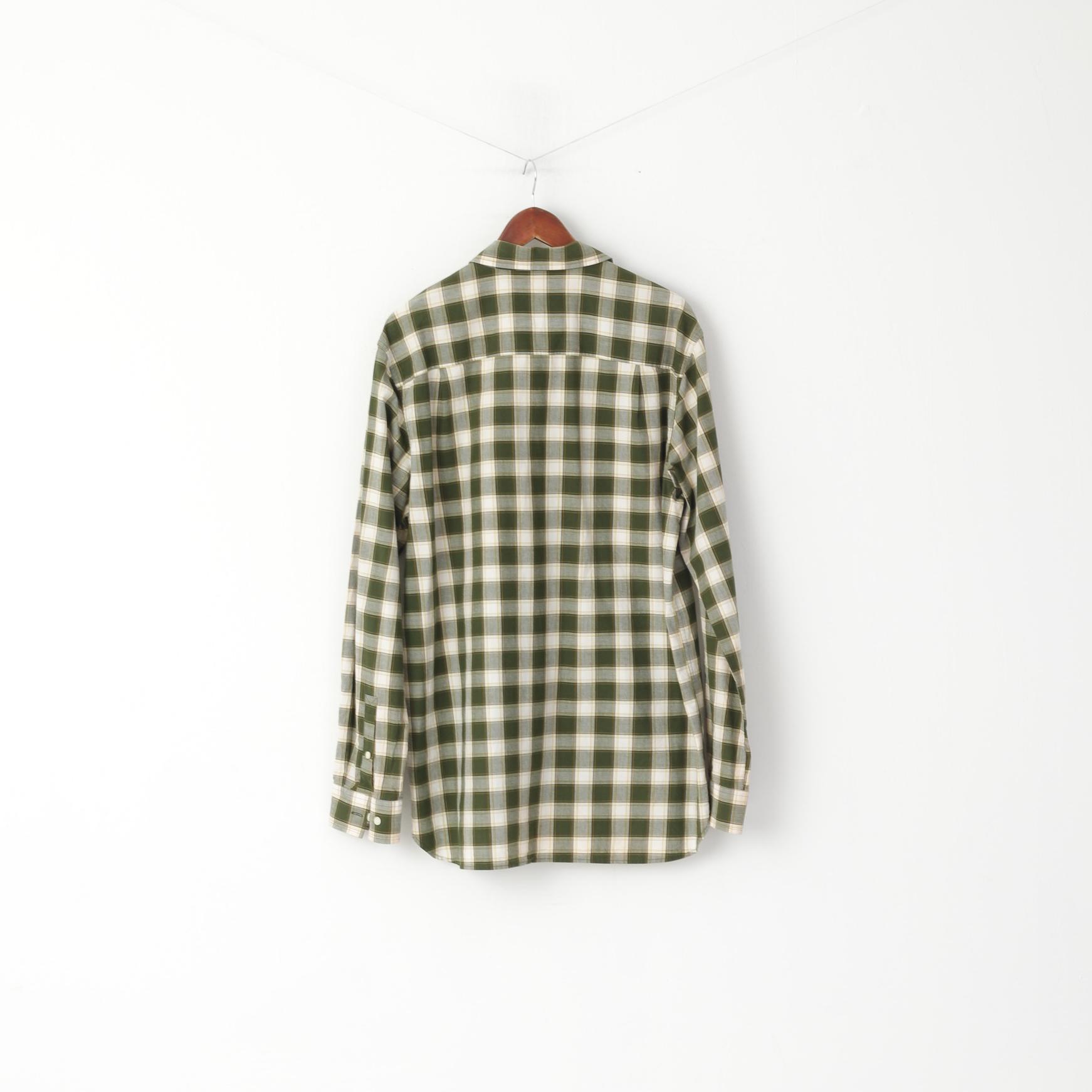 Timberland Men XL Casual Shirt Green Check Cotton Western Long Sleeve Top