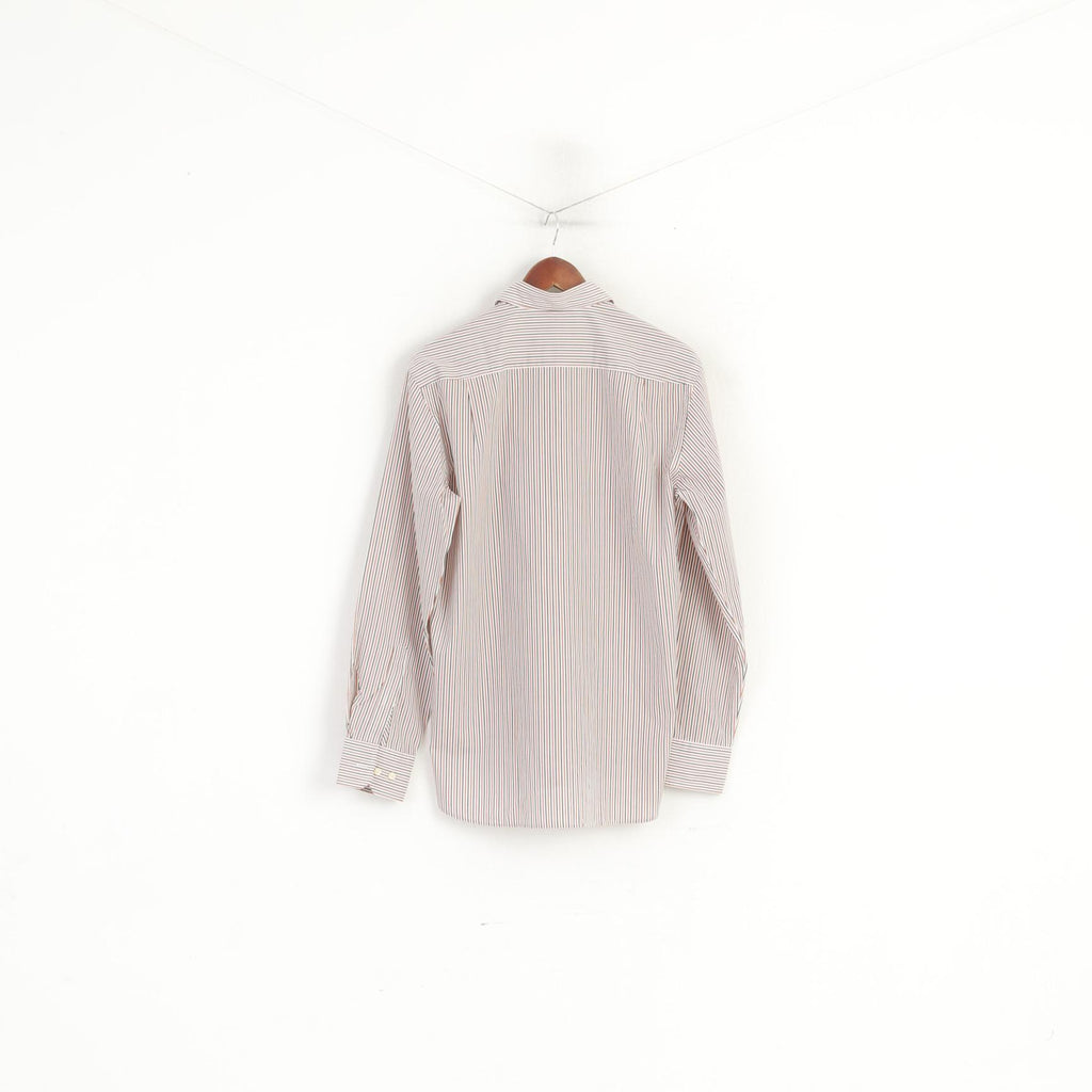 Bugatti Men 15.5 M Casual Shirt Orange Striped Cotton Long Sleeve Top