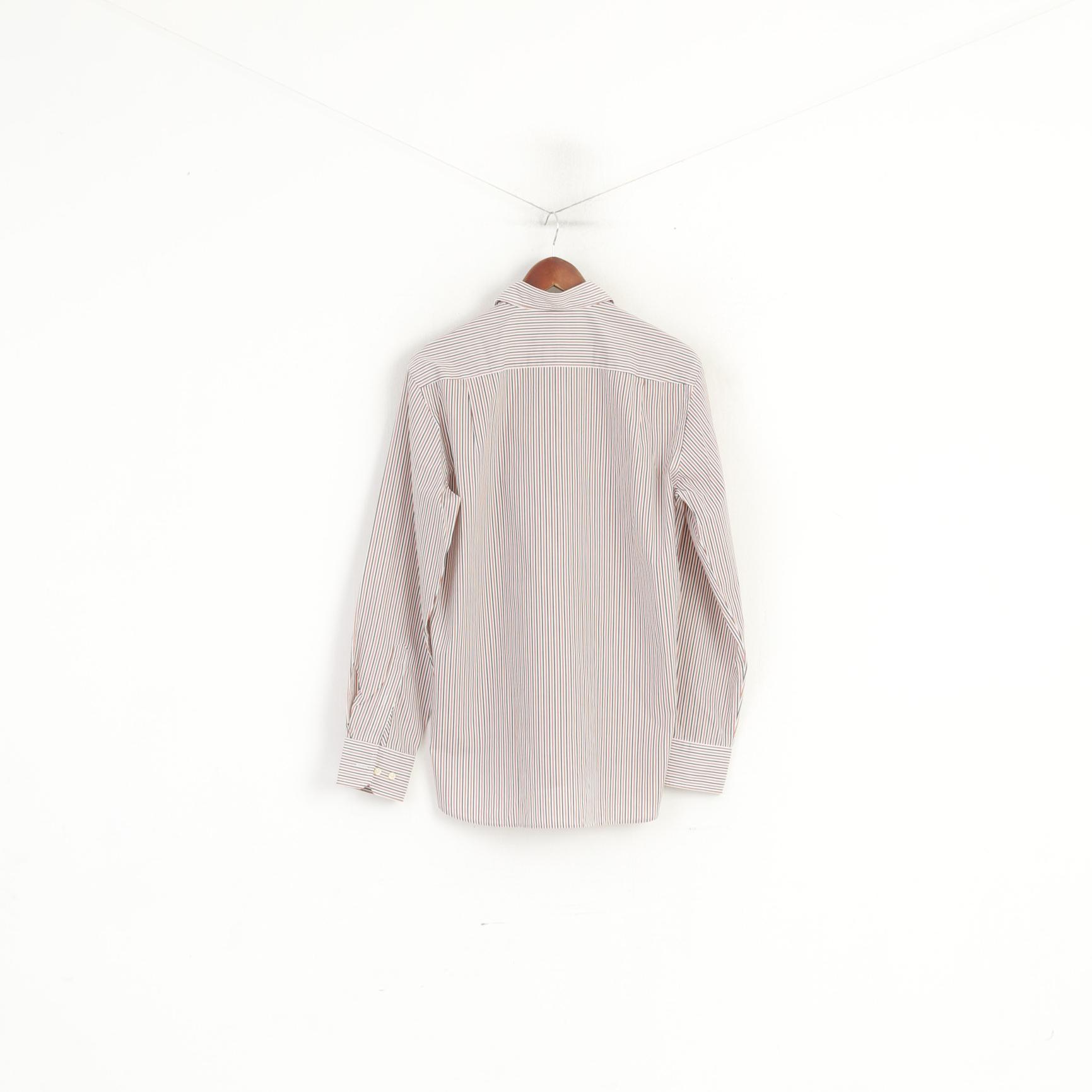 Bugatti Men 15.5 M Casual Shirt Orange Striped Cotton Long Sleeve Top