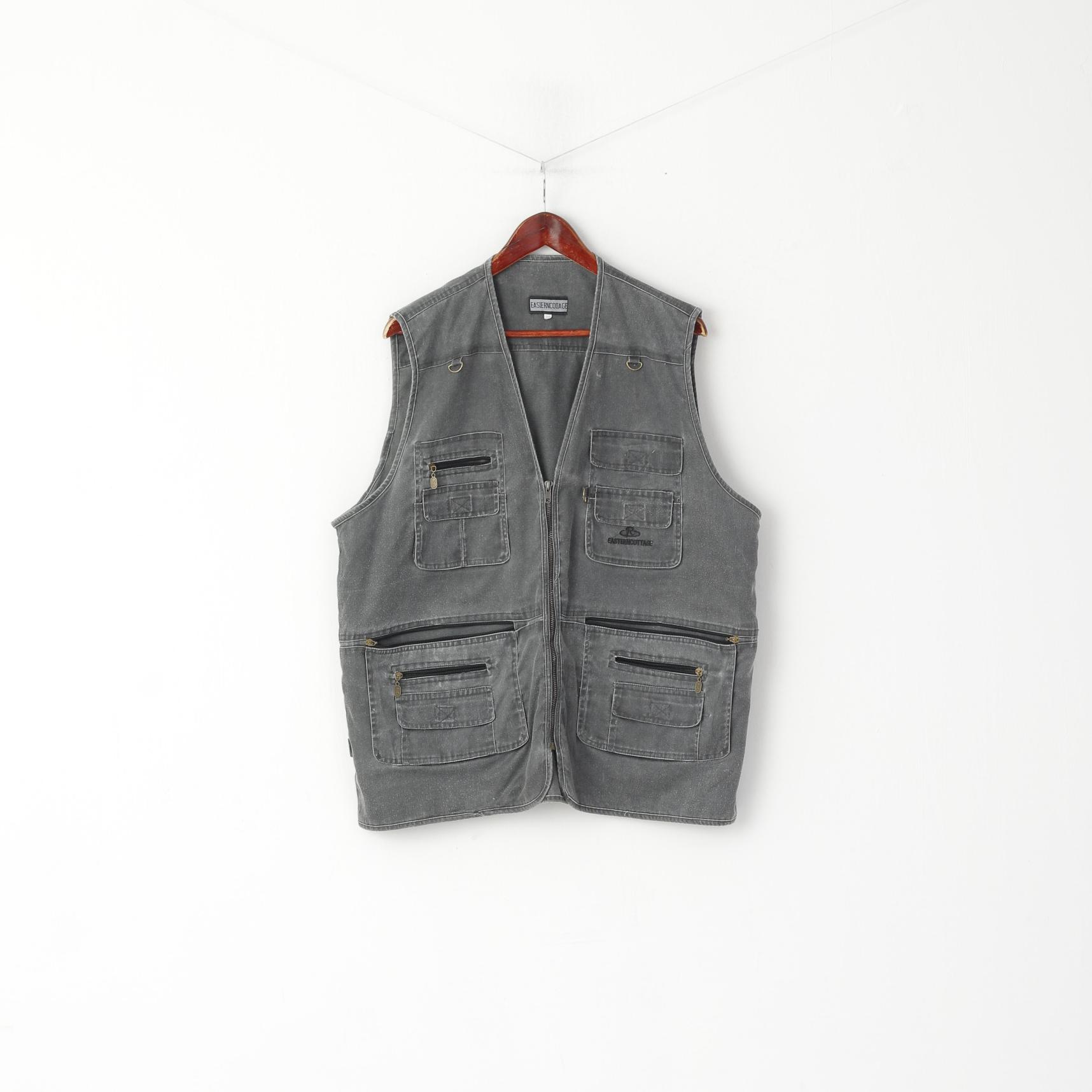 Easiern Collage Men XXXXL (XXL) Waistcoat Grey Fishing Multi Pocket Estern Cottage Vest