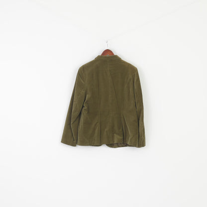 Adagio Women 44 18 XL Blazer Green Cotton Shiny Vintage Single Breasted Jacket